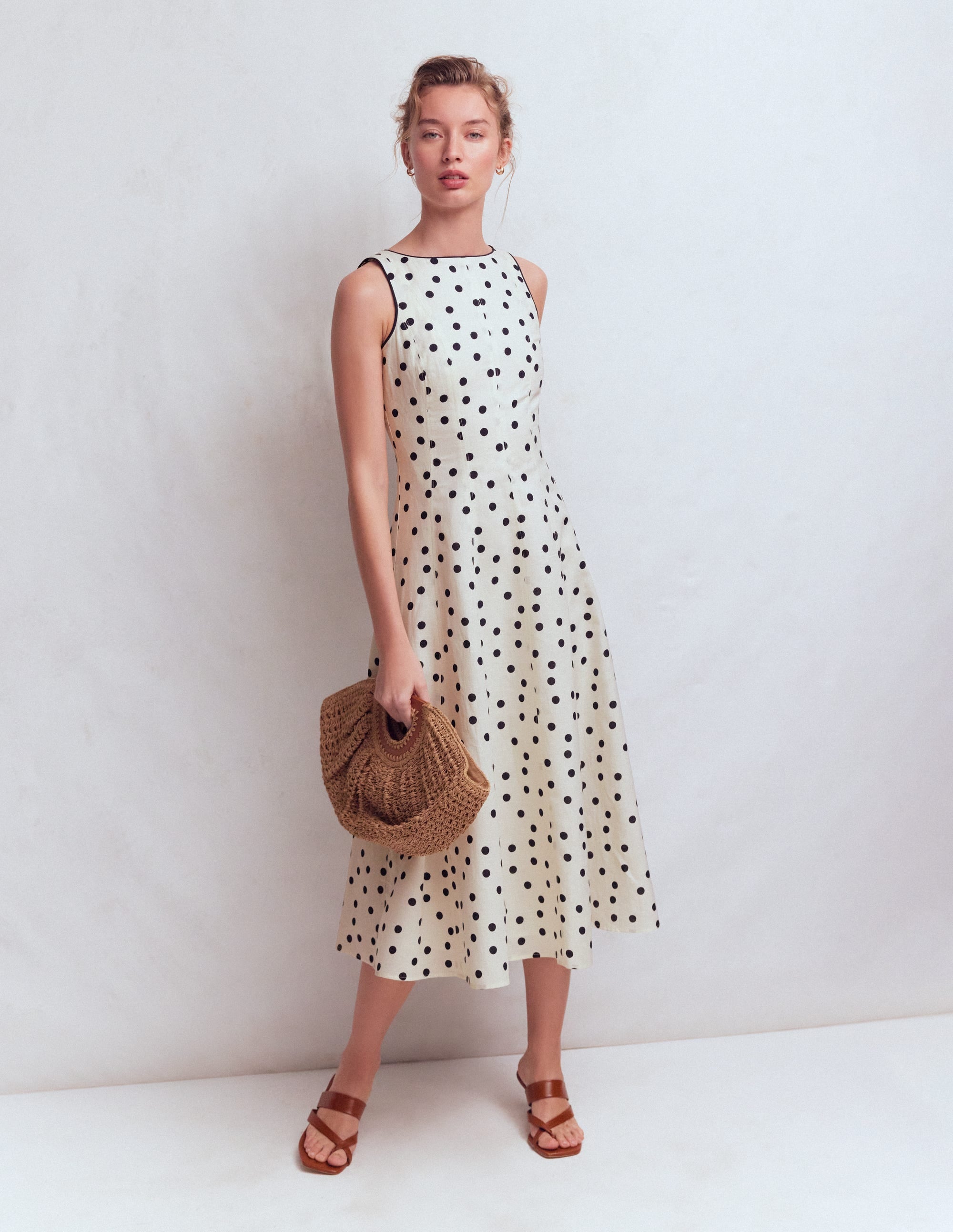 Annet Linen Blend Midi Dress-Ivory Painted Dot Spaced - Image 5