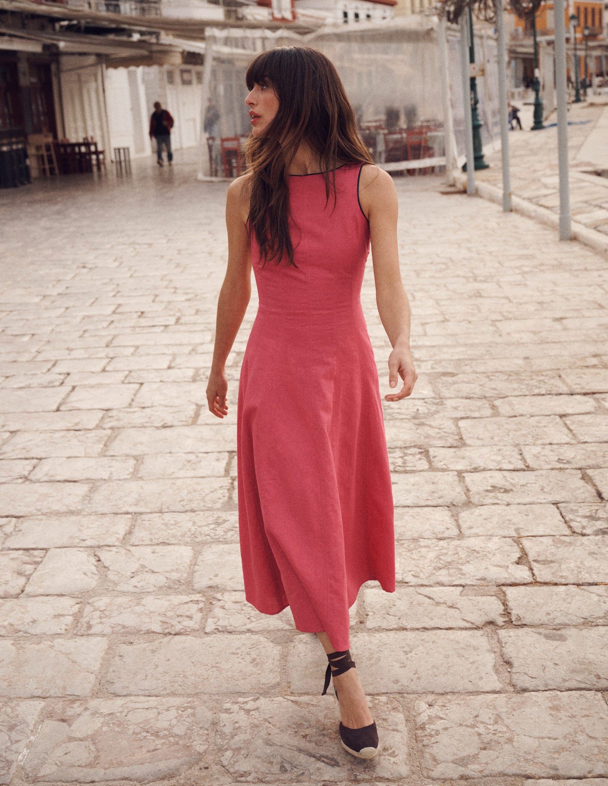 Annet Linen Blend Midi Dress-Cherry Blush-1