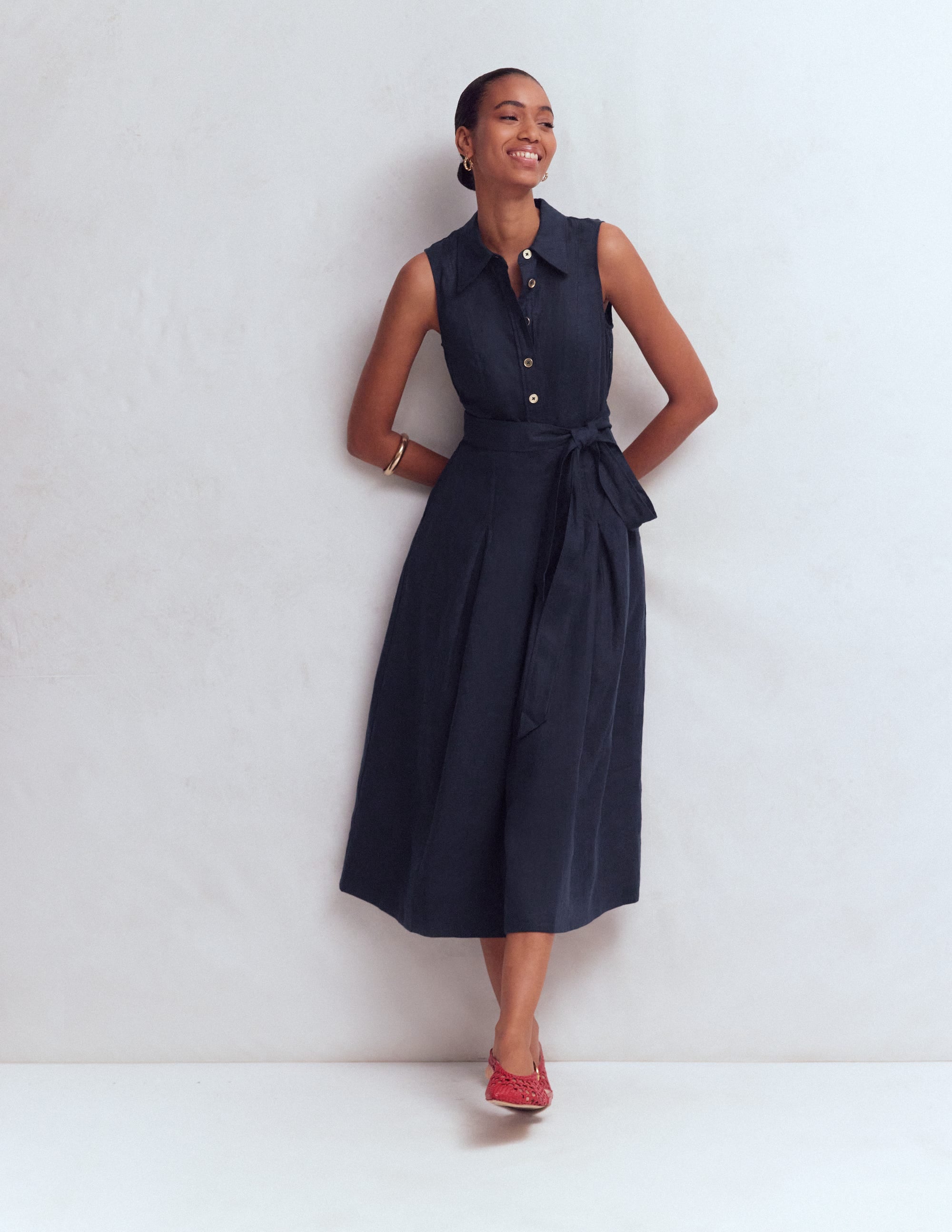 Belinda Linen Shirt Dress-Navy - Image 1
