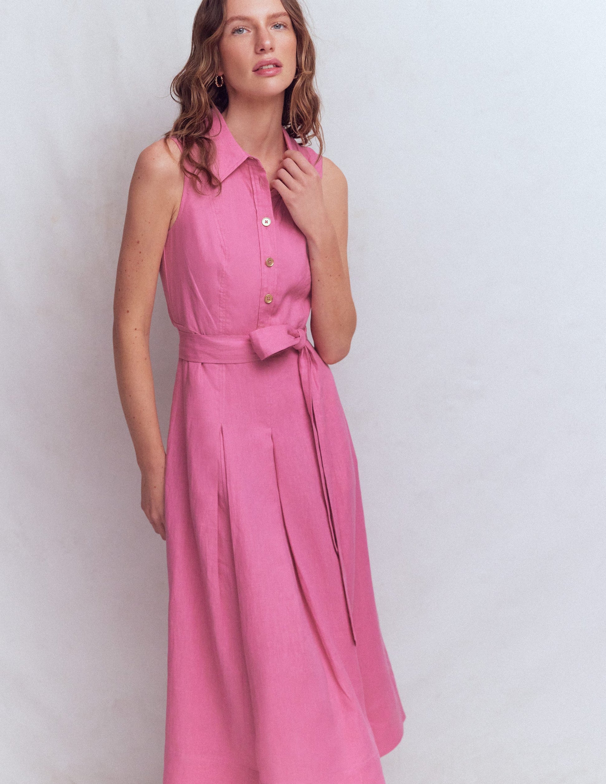 Belinda Linen Shirt Dress-Pink Parfait-1