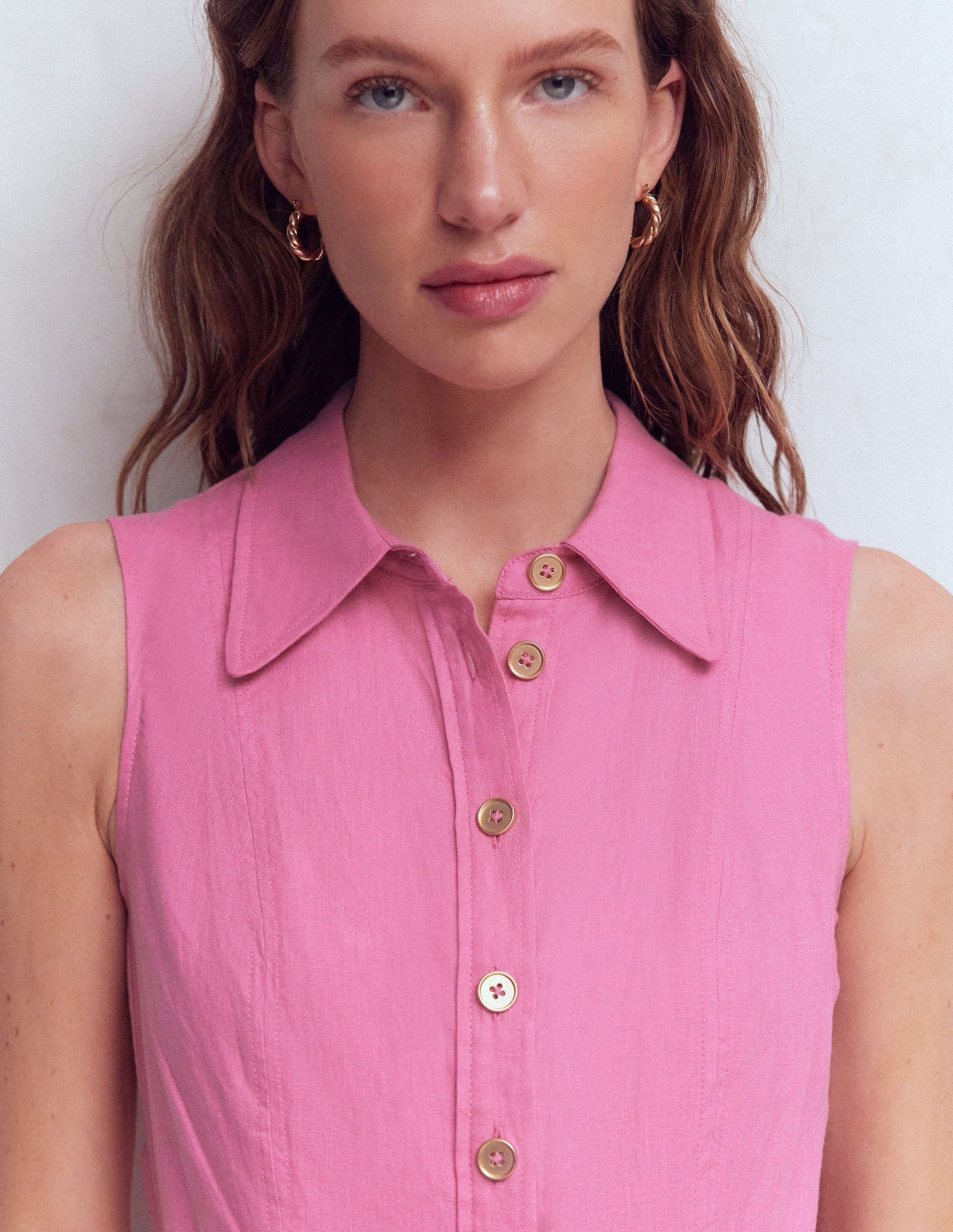Belinda Linen Shirt Dress-Pink Parfait-2