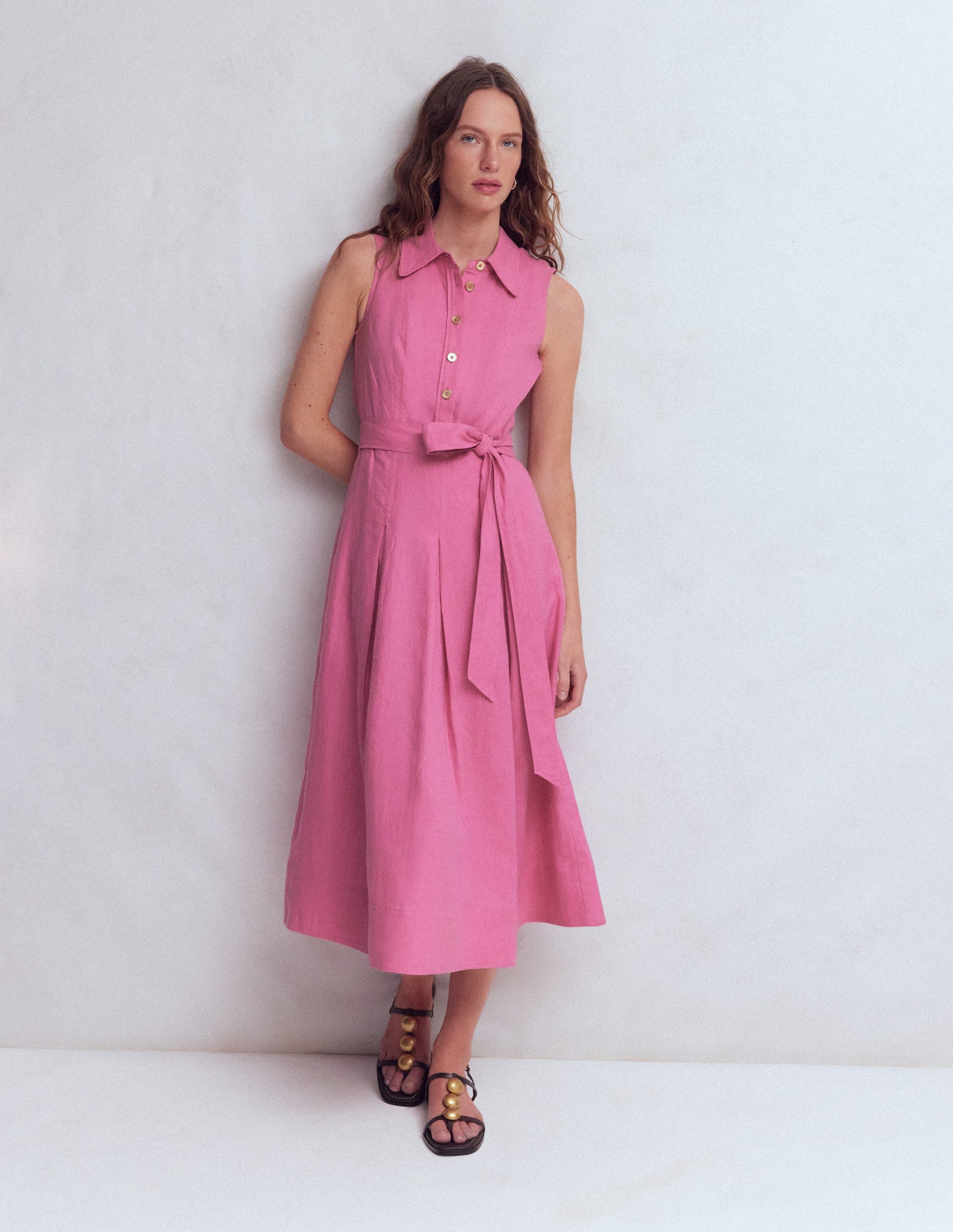 Belinda Linen Shirt Dress-Pink Parfait-4
