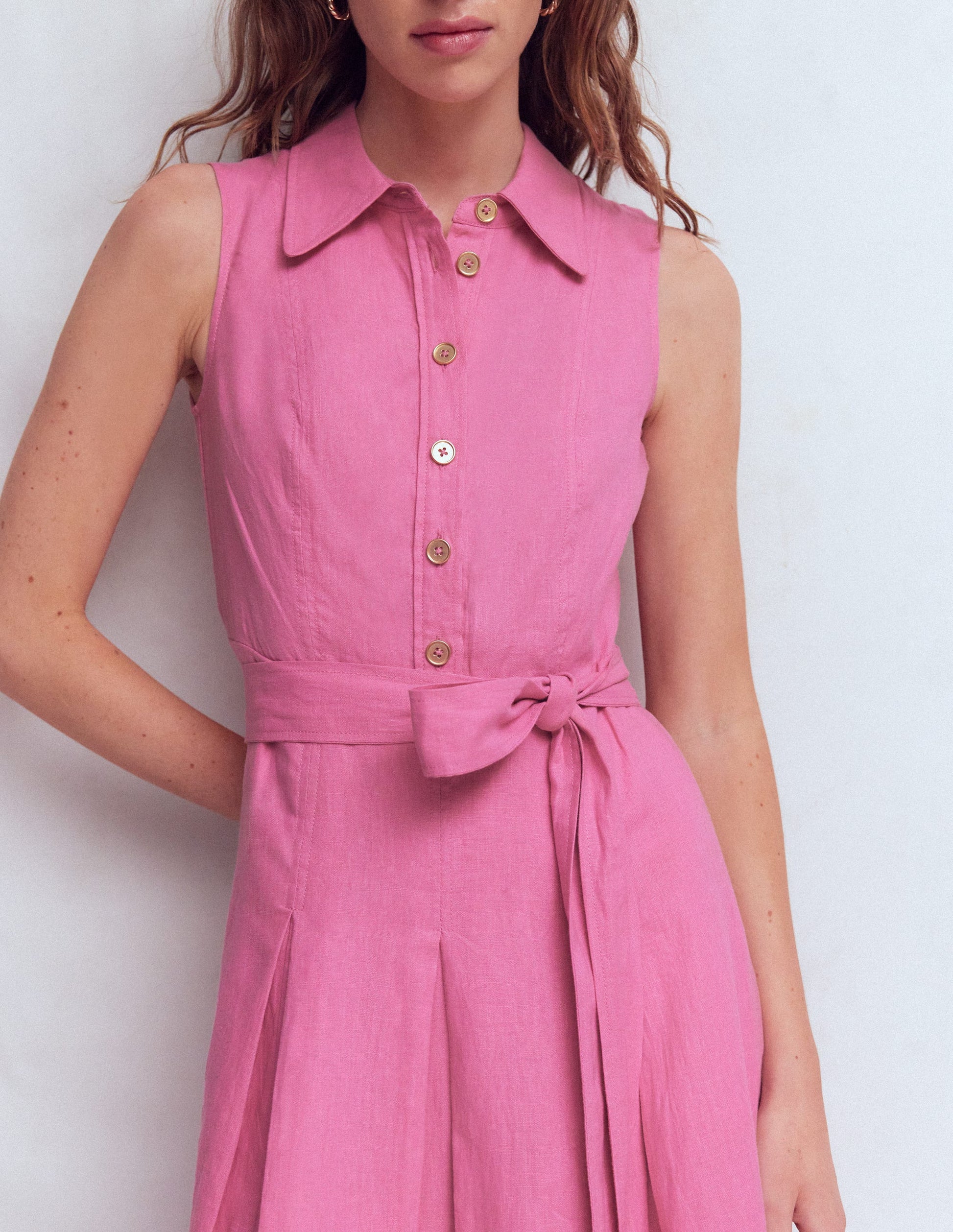 Belinda Linen Shirt Dress-Pink Parfait-6