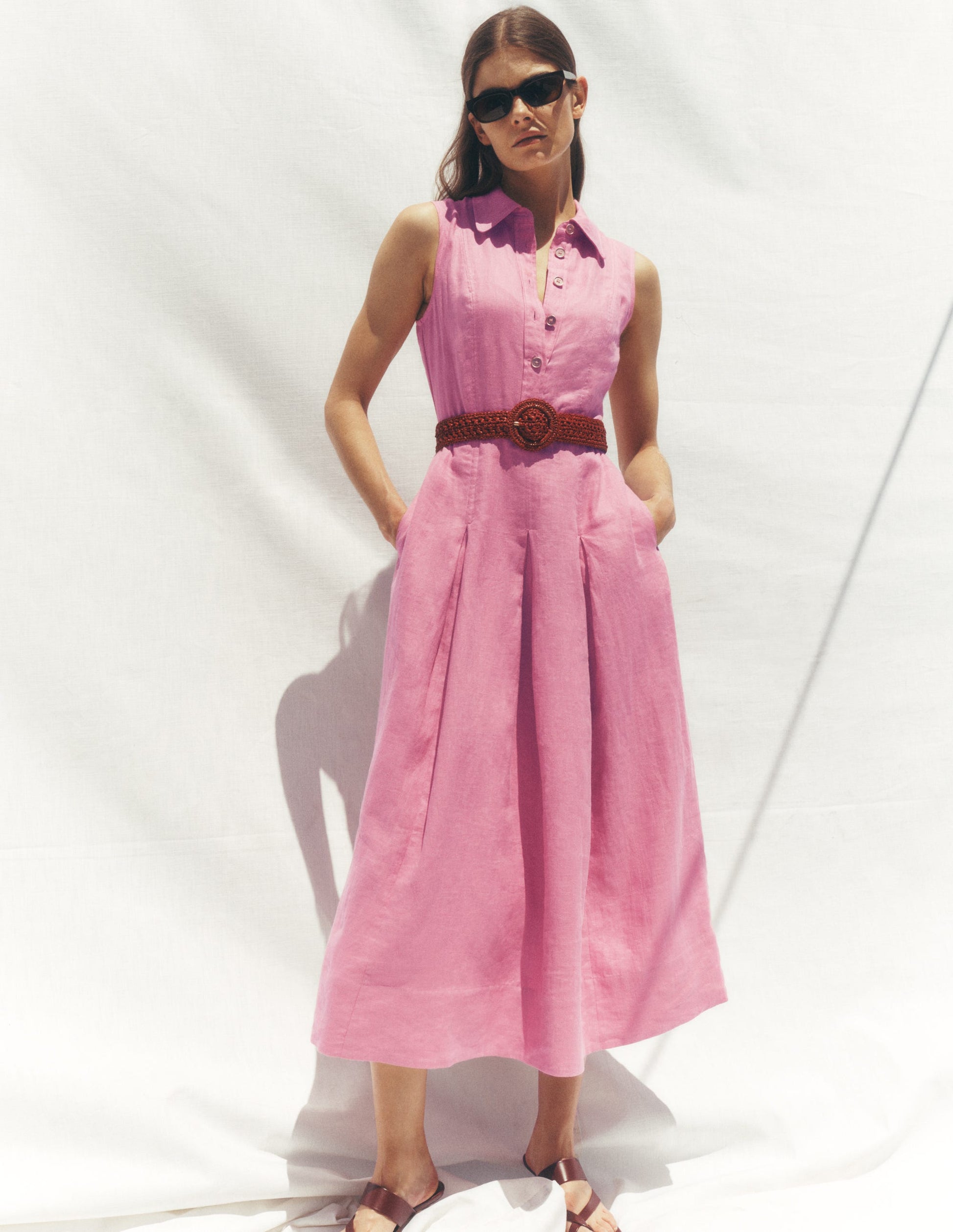 Belinda Linen Shirt Dress-Pink Parfait-7