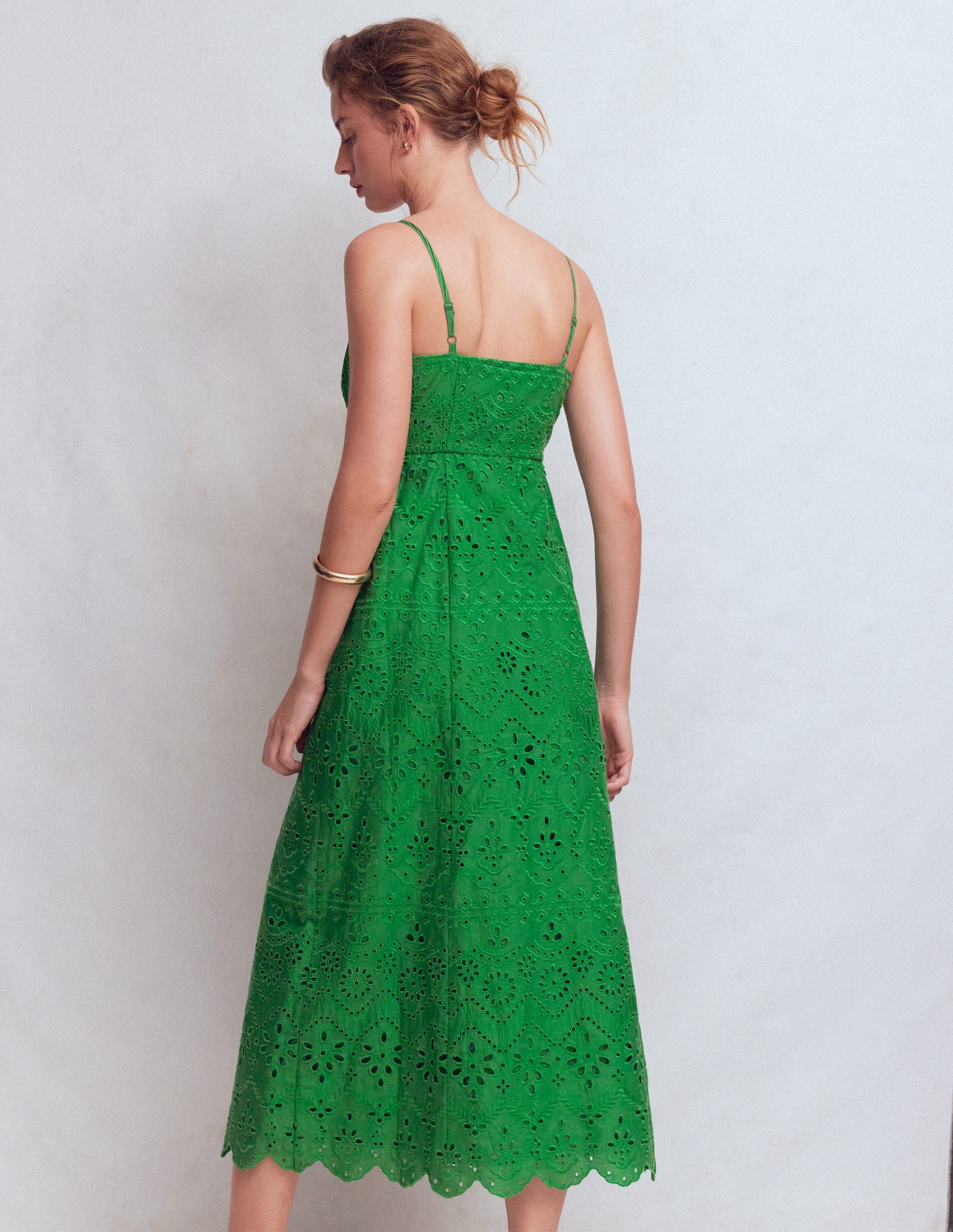 Empire Linen Broderie Dress-Rich Emerald Broderie-3