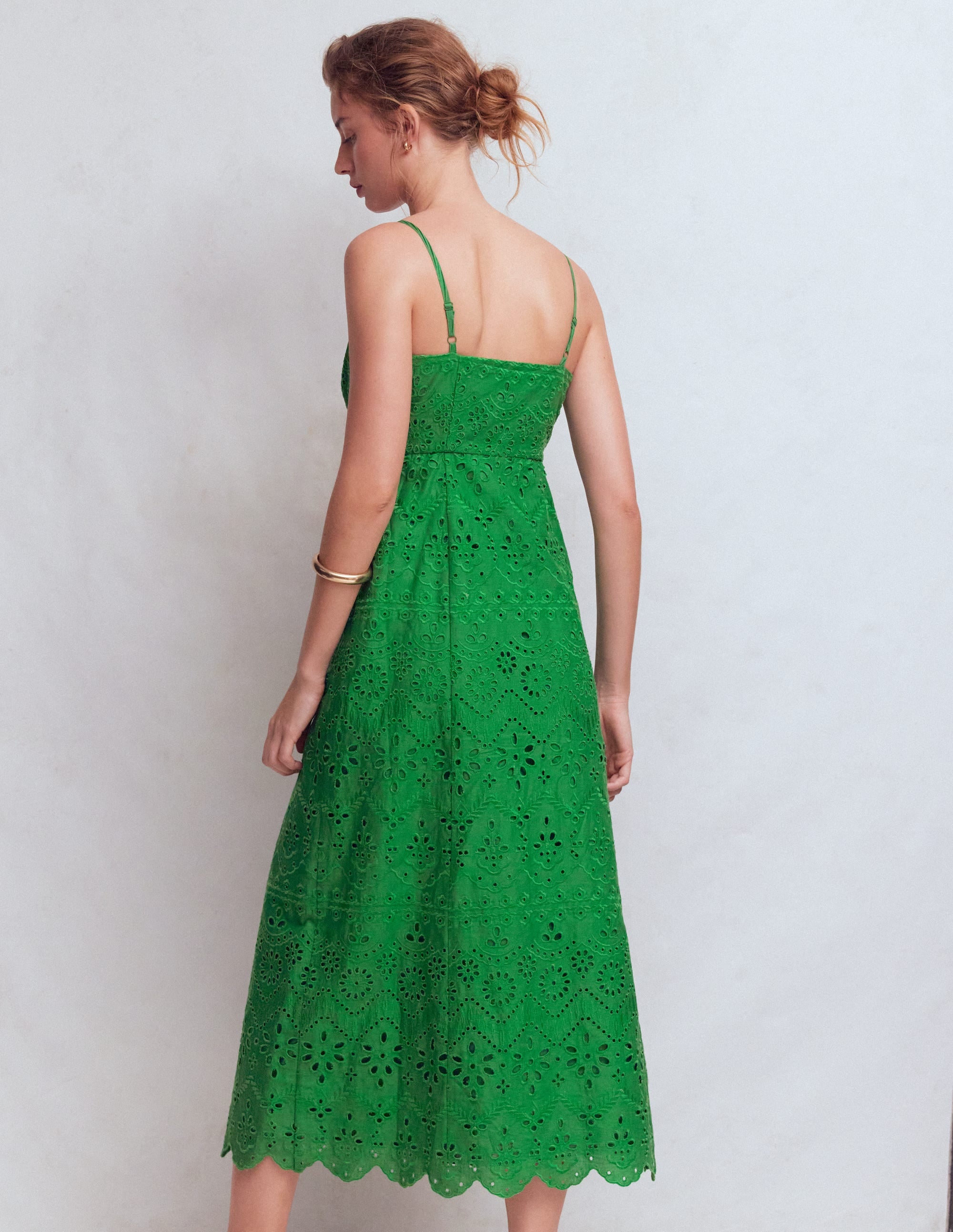 Empire Linen Broderie Dress-Rich Emerald Broderie - Image 3