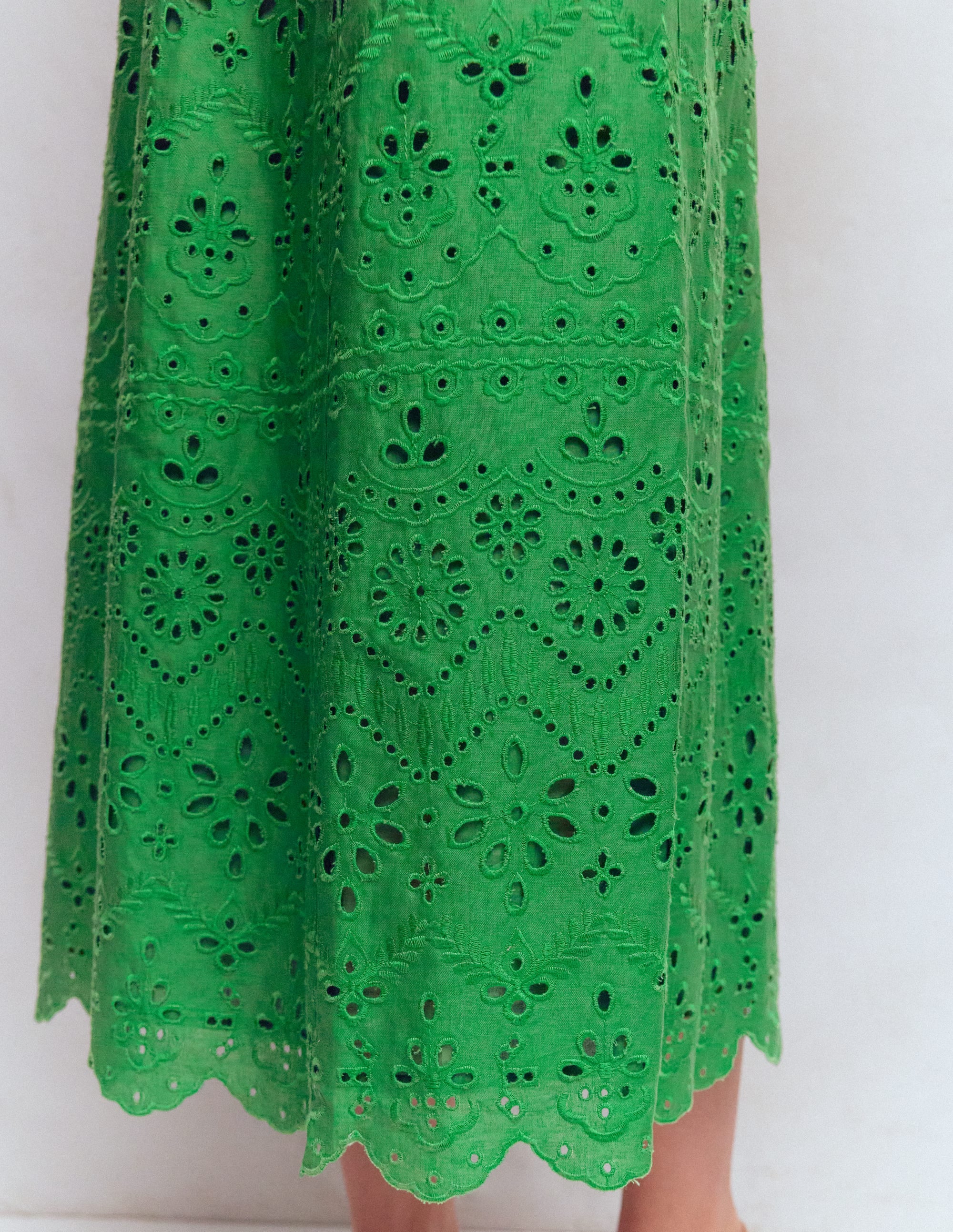Empire Linen Broderie Dress-Rich Emerald Broderie - Image 5