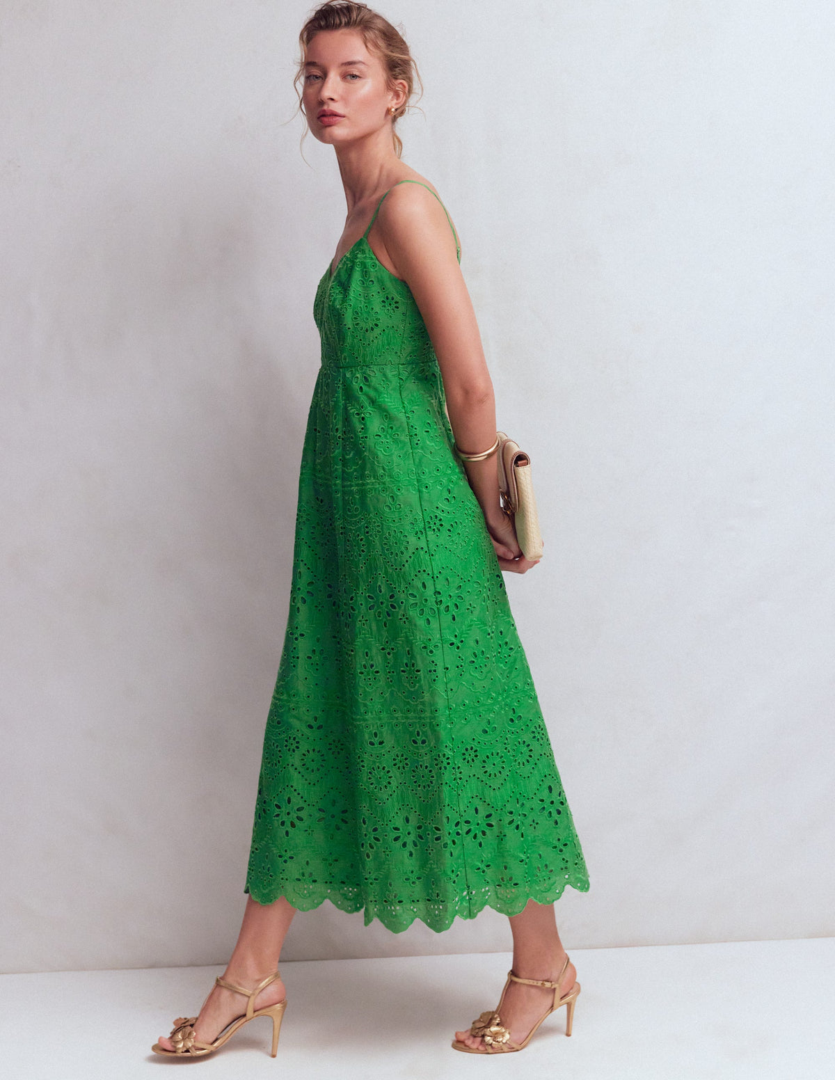 Empire Linen Broderie Dress-Rich Emerald Broderie - Image 6