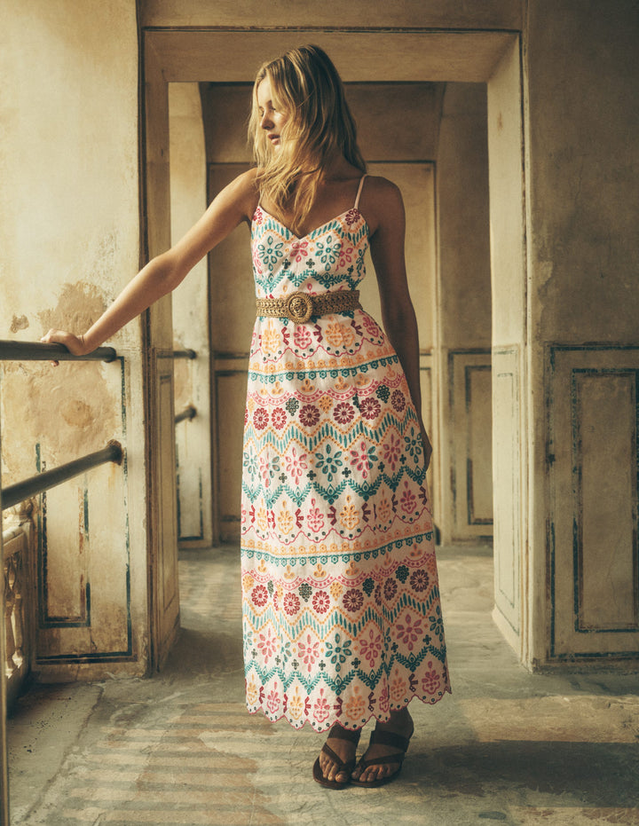 Empire Linen Broderie Dress-Multi Broderie