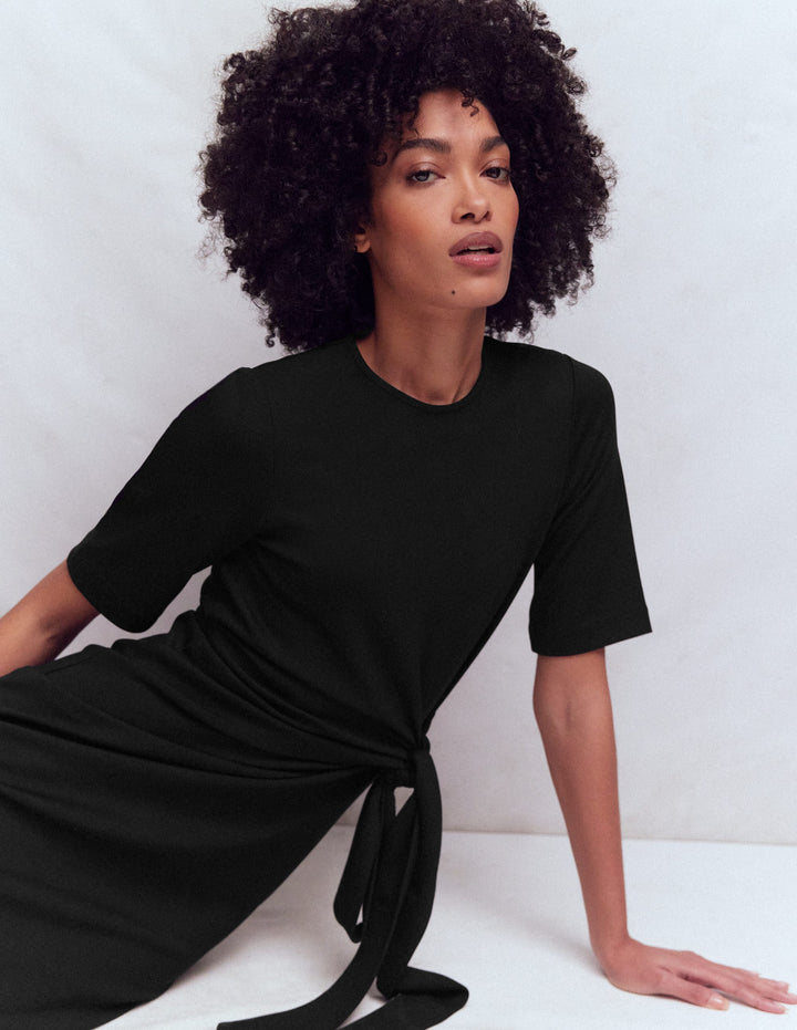 Zinnia Tie Jersey Short Dress-Black