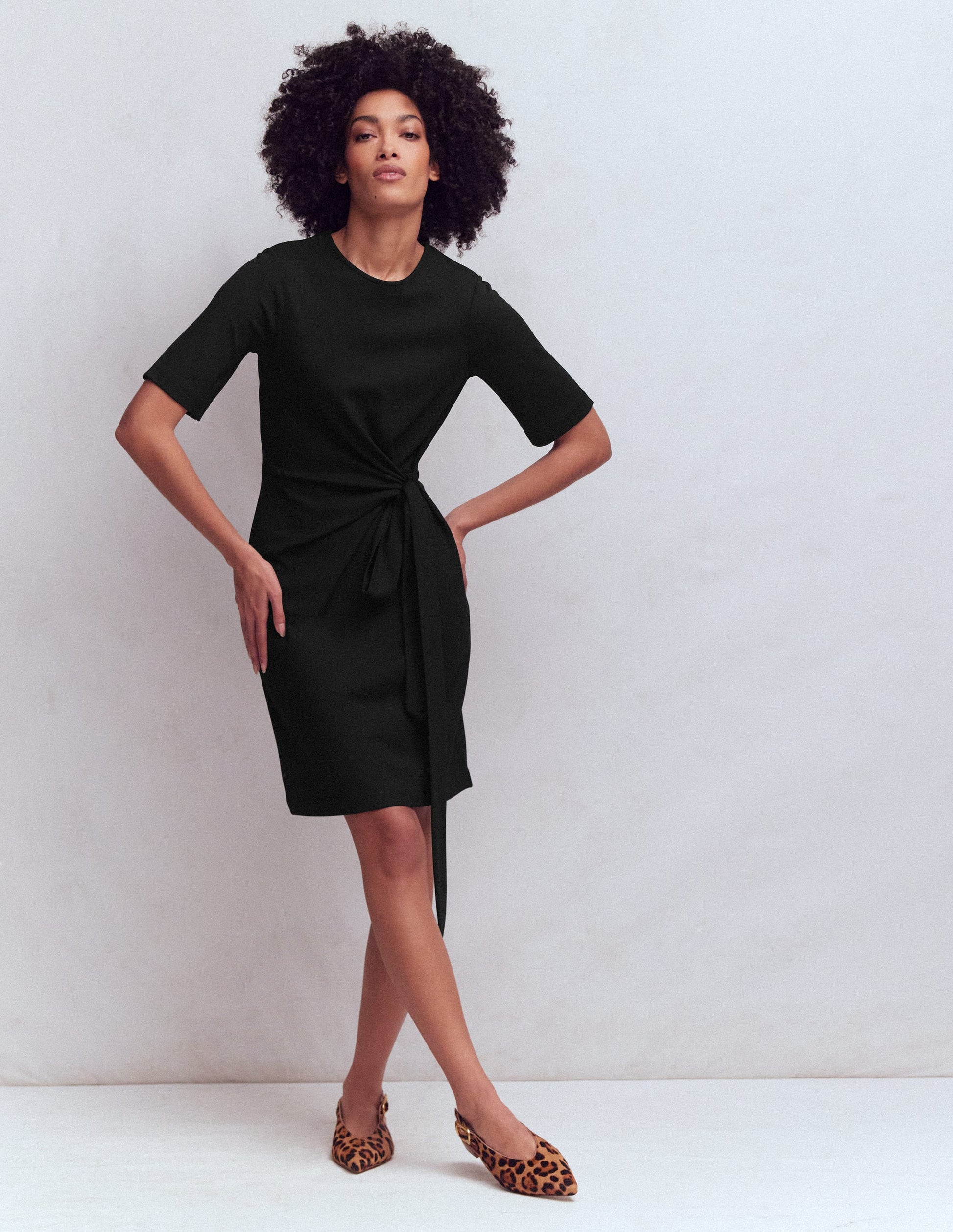 Zinnia Tie Jersey Short Dress-Black-4