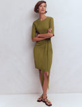 Zinnia Tie Jersey Short Dress-Olive