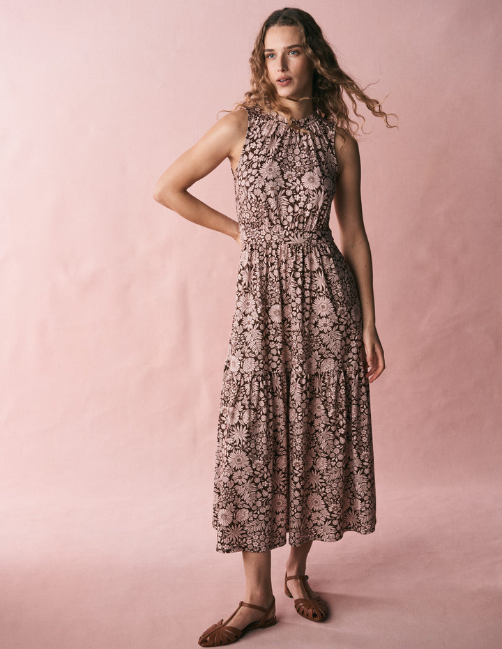Camalie Jersey Maxi Dress-Raw Umber, Flowerbed Bloom