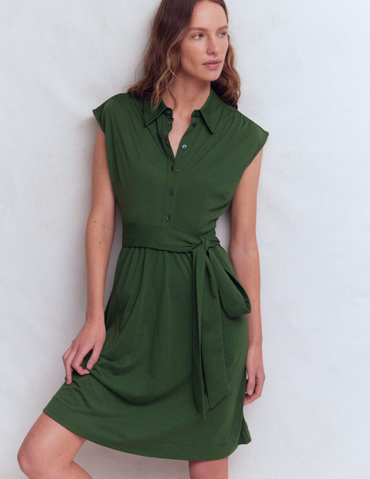 Honor Short Jersey Shirt Dress-Broad Bean - Image 1