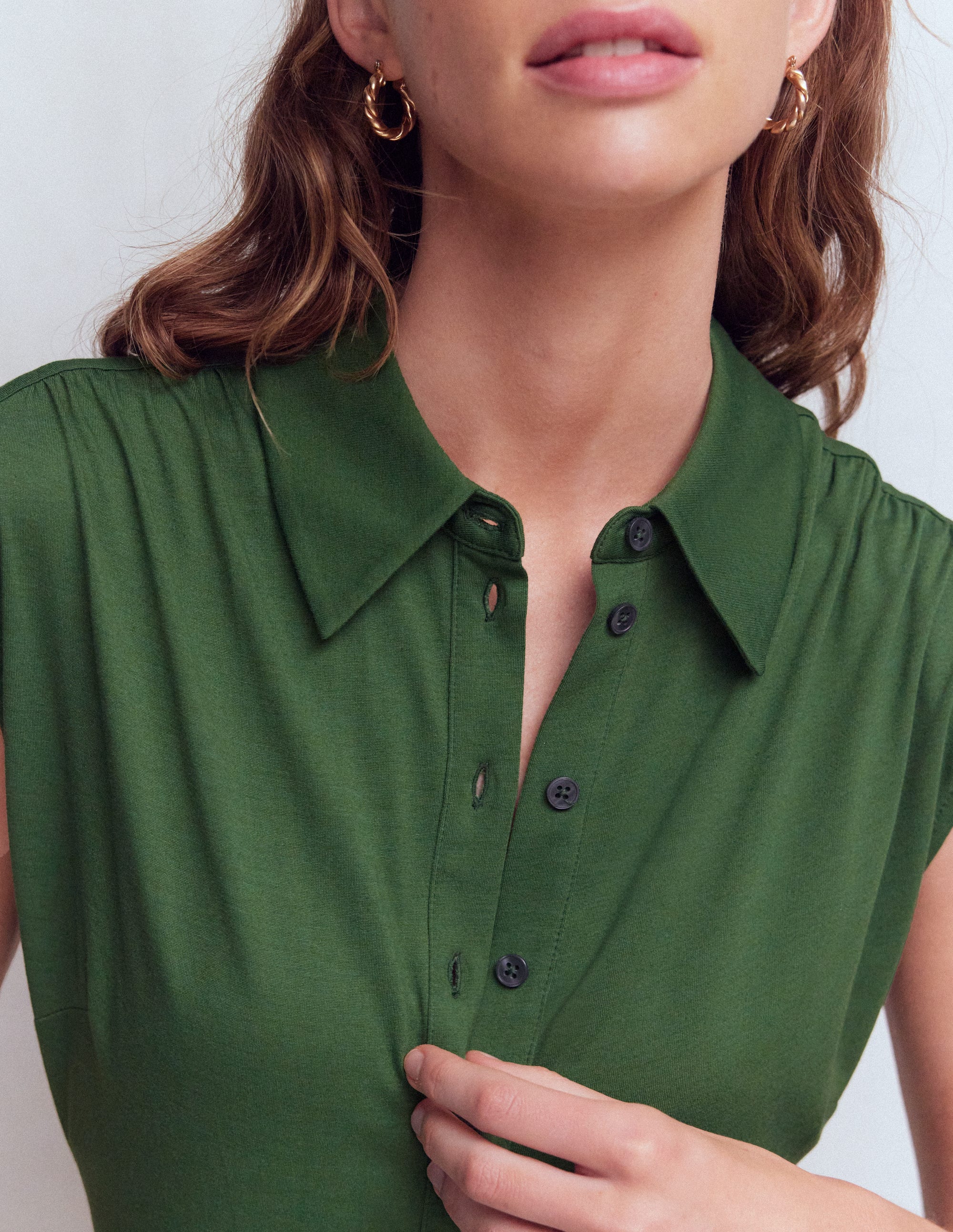 Honor Short Jersey Shirt Dress-Broad Bean - Image 2