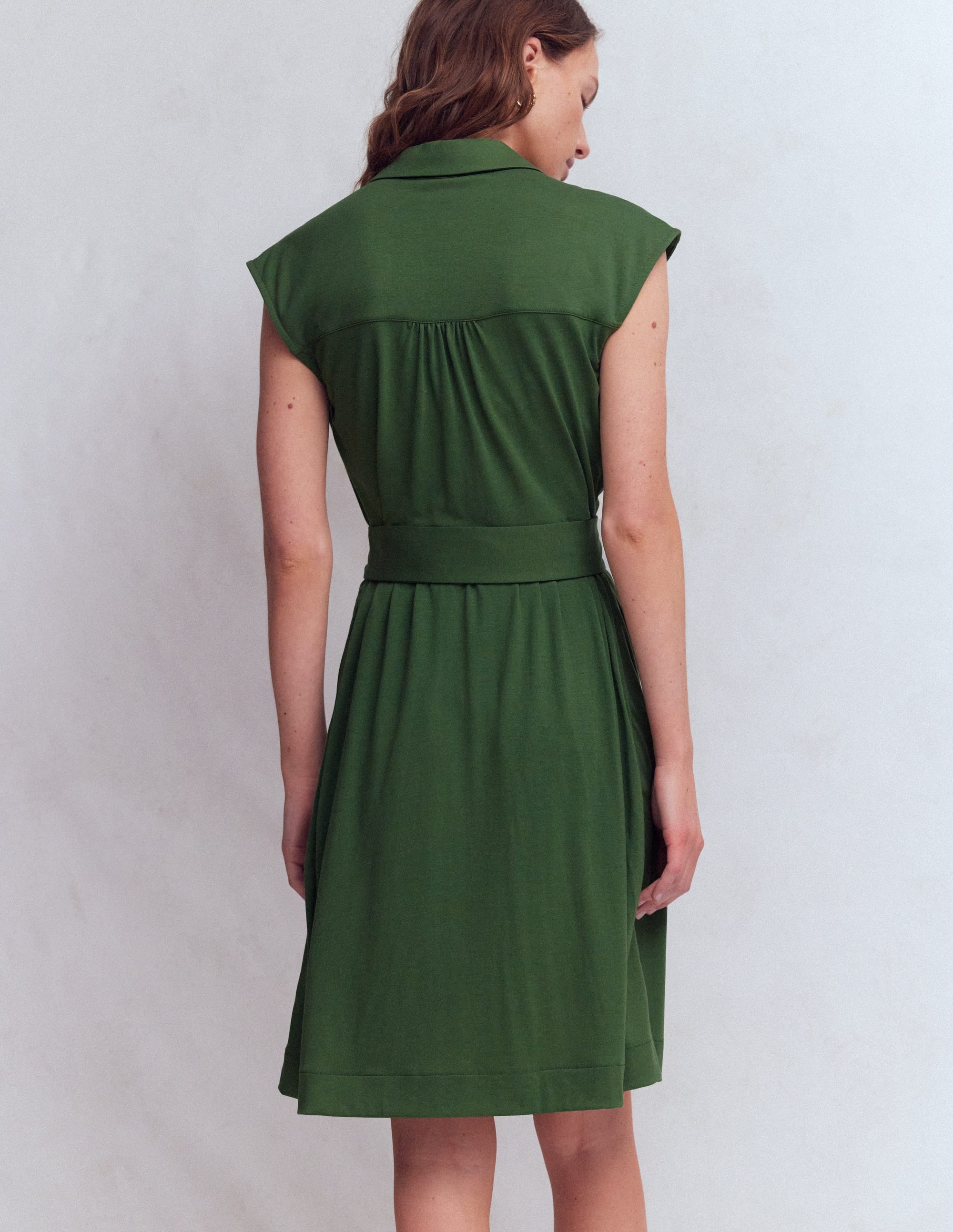 Honor Short Jersey Shirt Dress-Broad Bean - Image 3