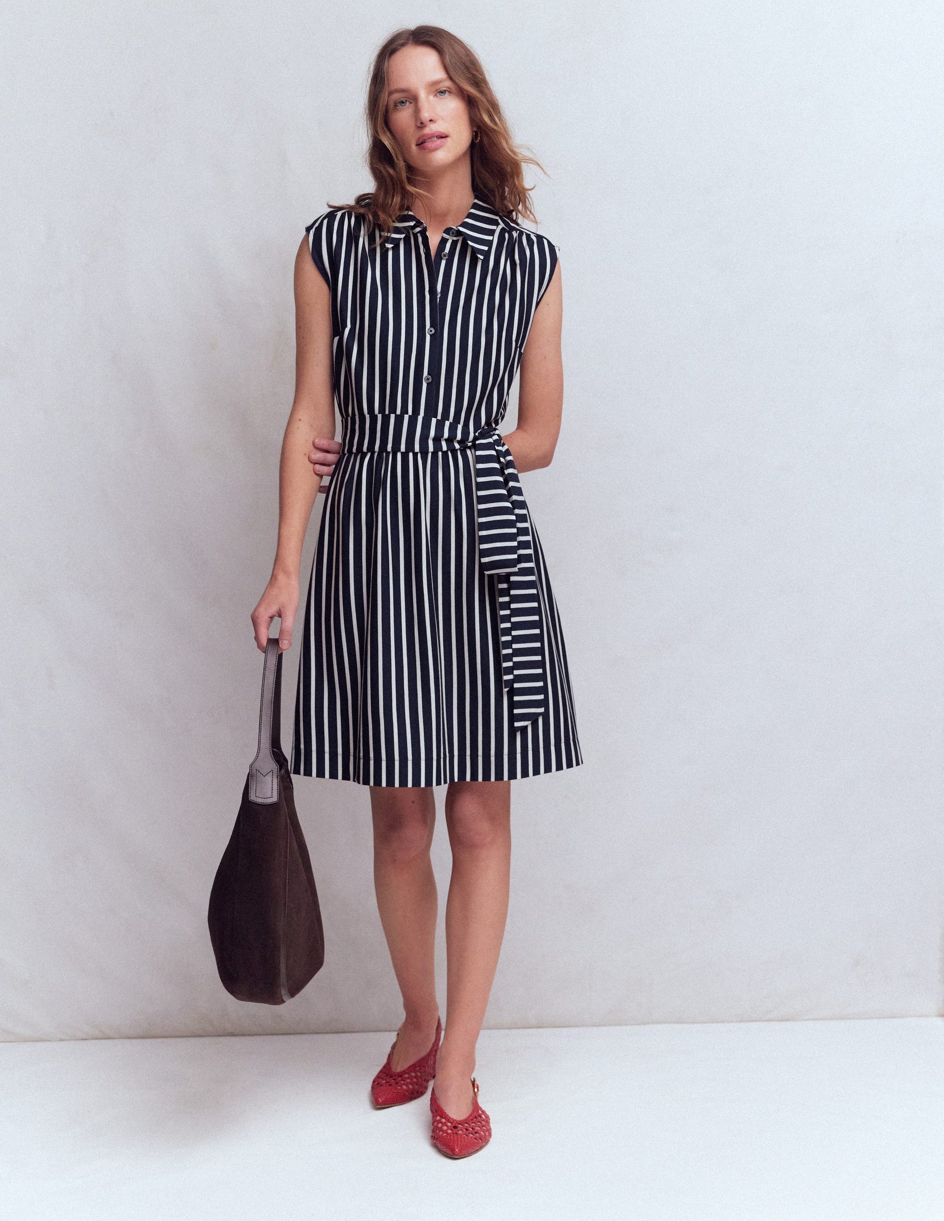 Honor Short Jersey Shirt Dress-Navy and White Stripe-1