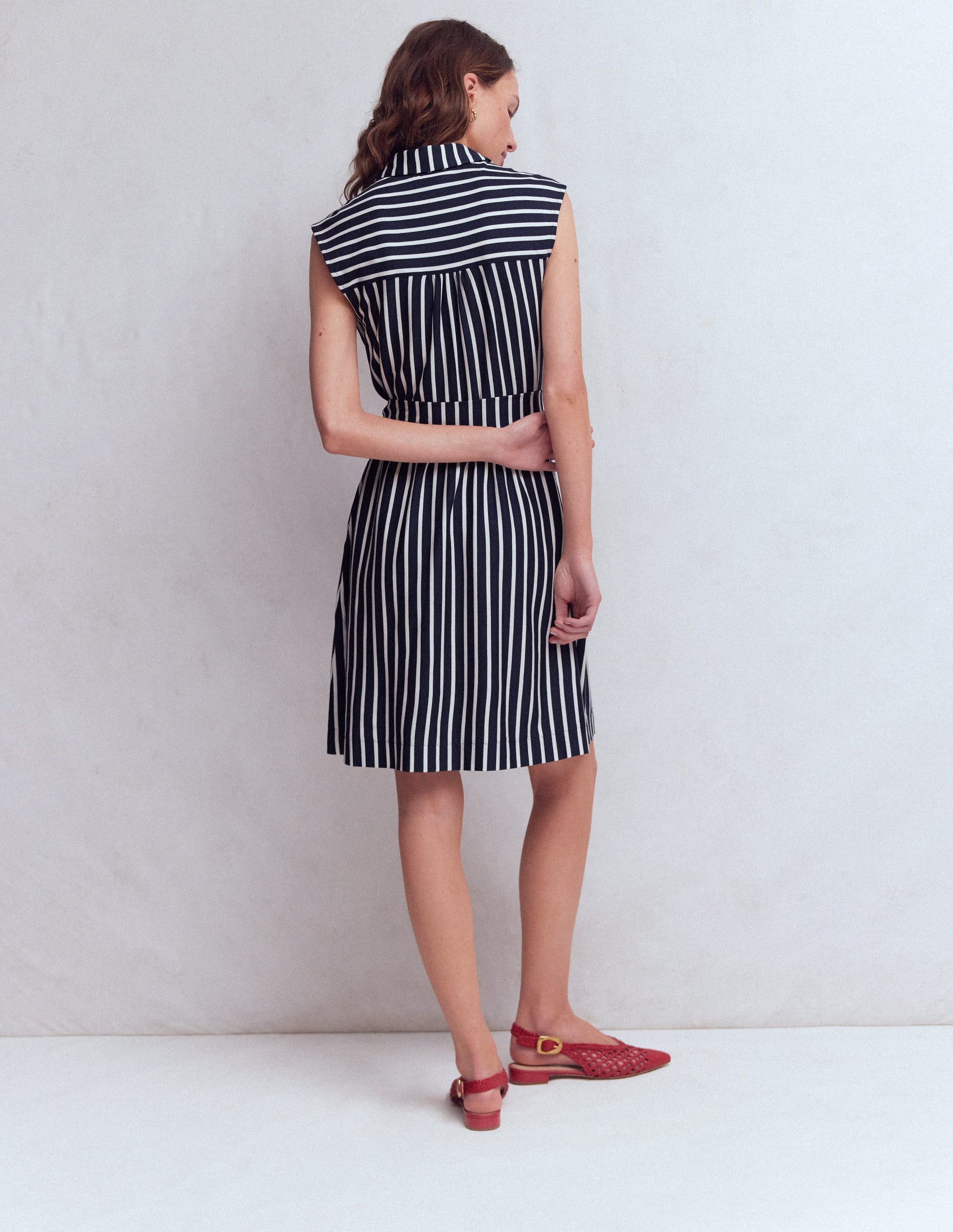 Honor Short Jersey Shirt Dress-Navy and White Stripe-3