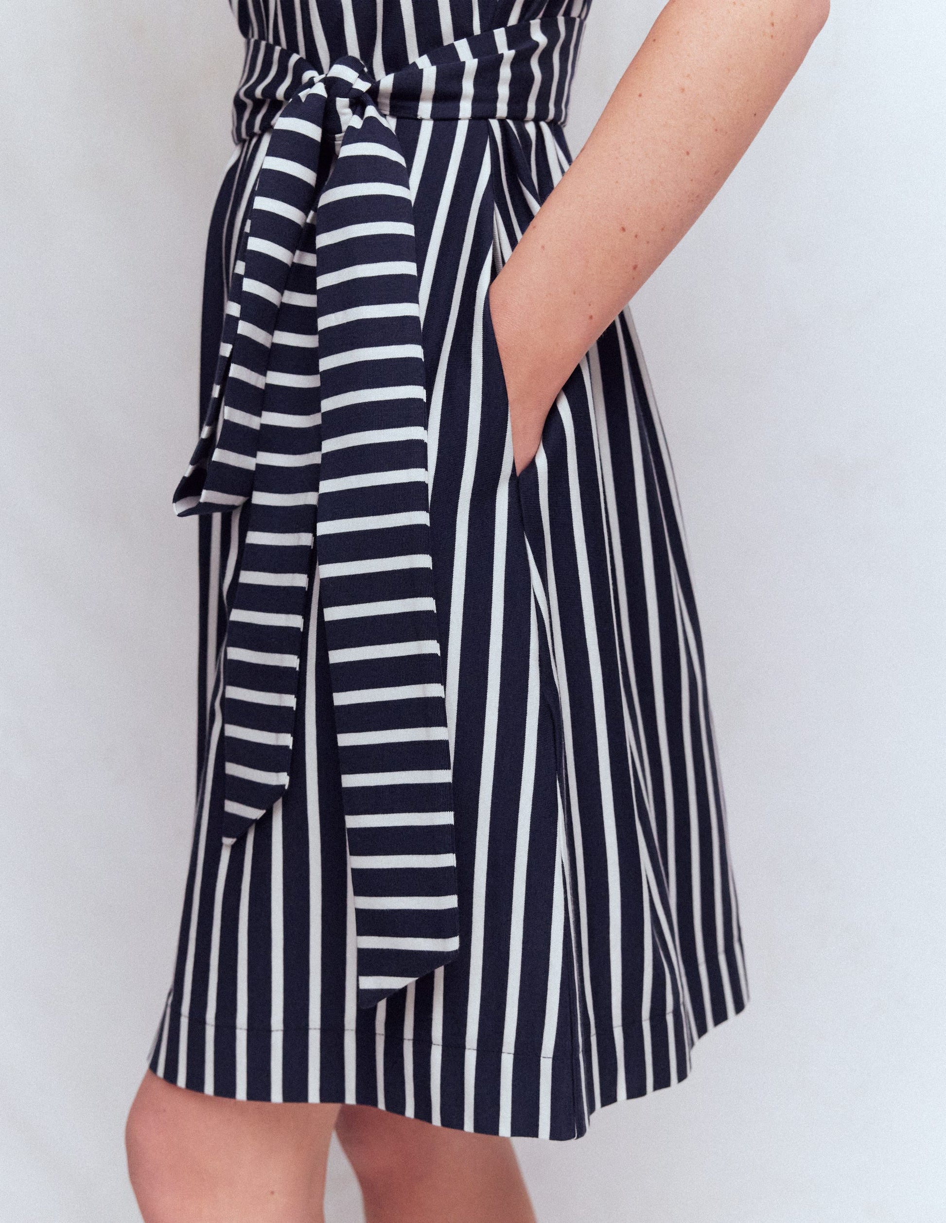 Honor Short Jersey Shirt Dress-Navy and White Stripe-4