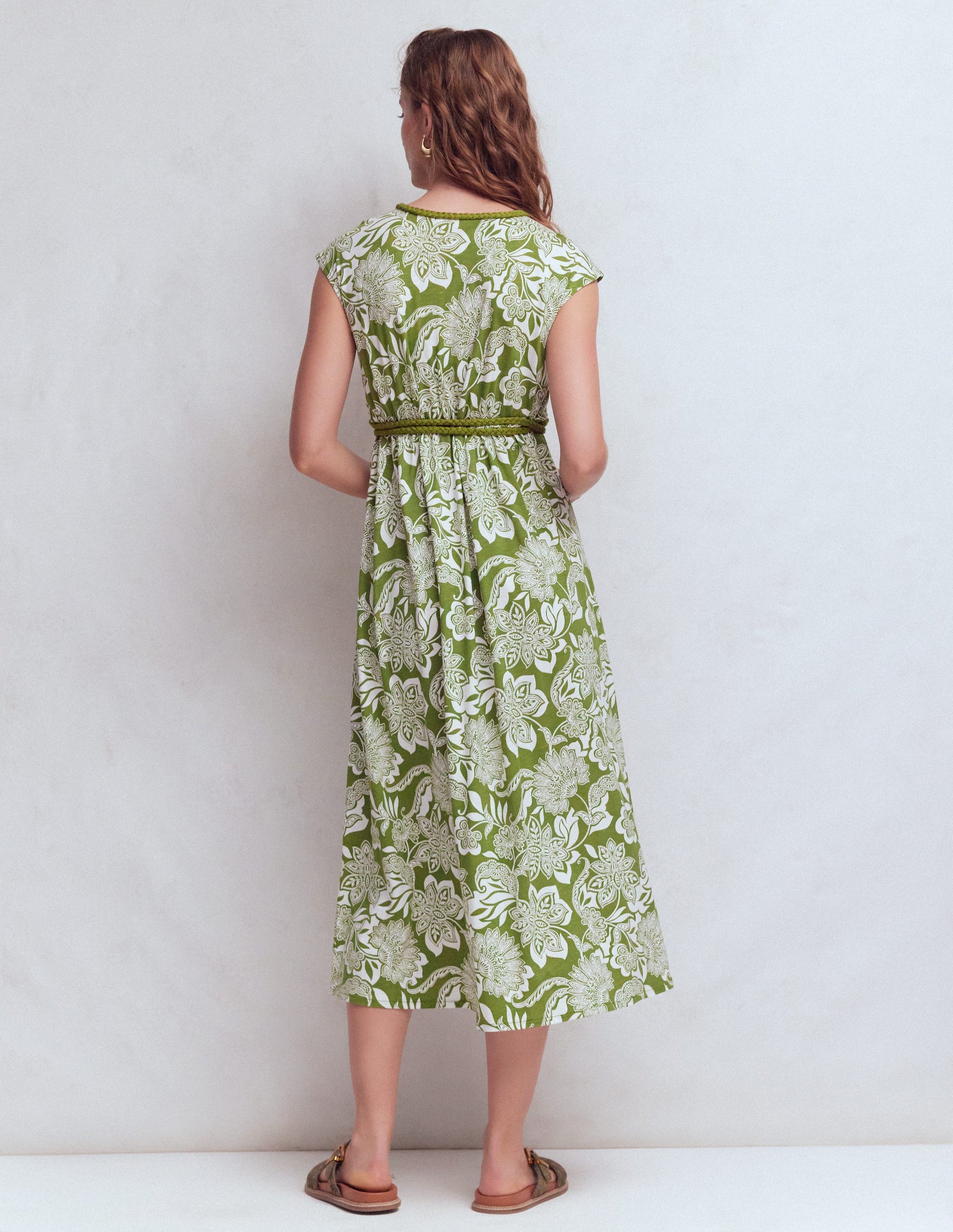 Heidi Ruched Rope Jersey Dress-Olive, Elegant Blossom-3