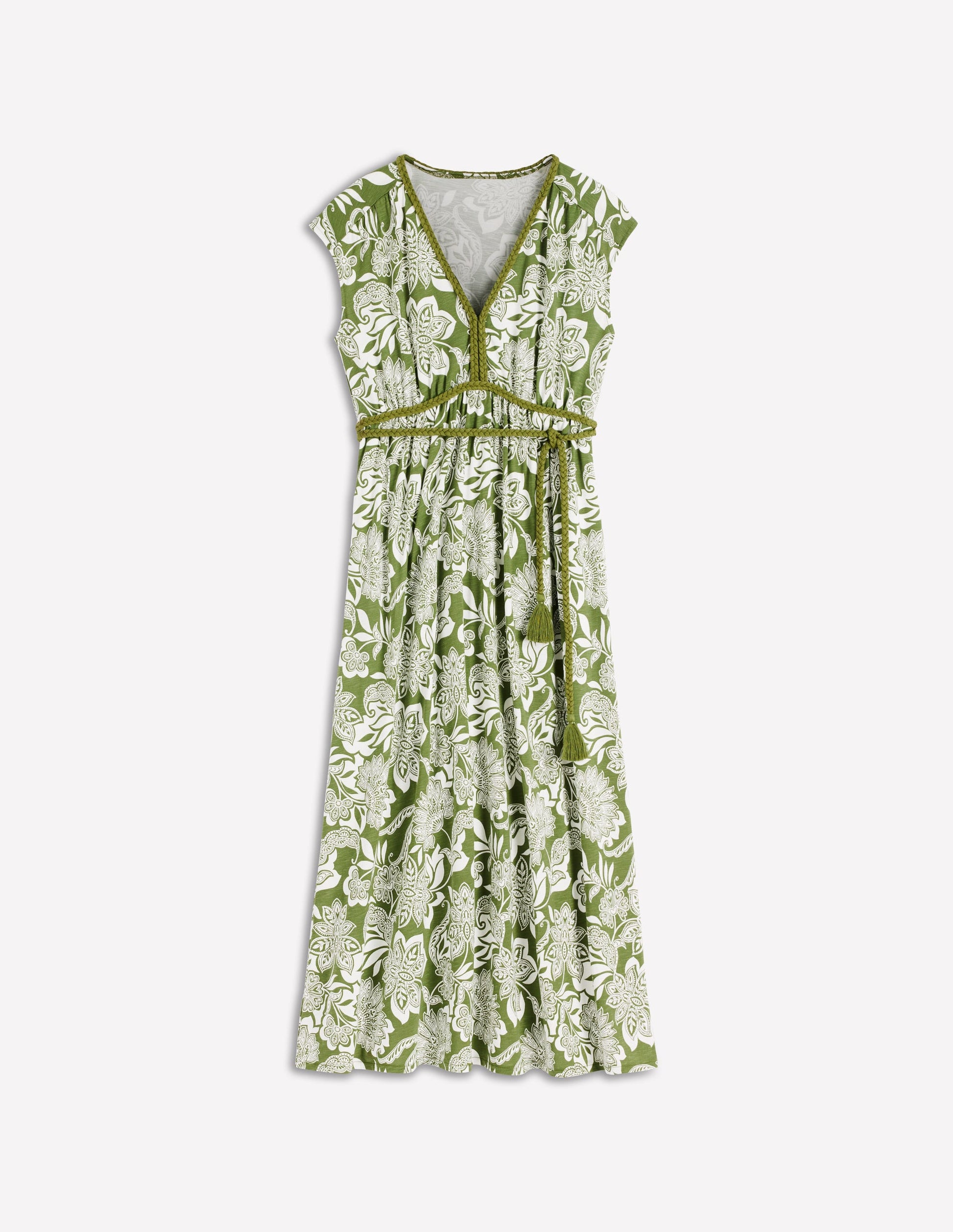 Heidi Ruched Rope Jersey Dress-Olive, Elegant Blossom-6