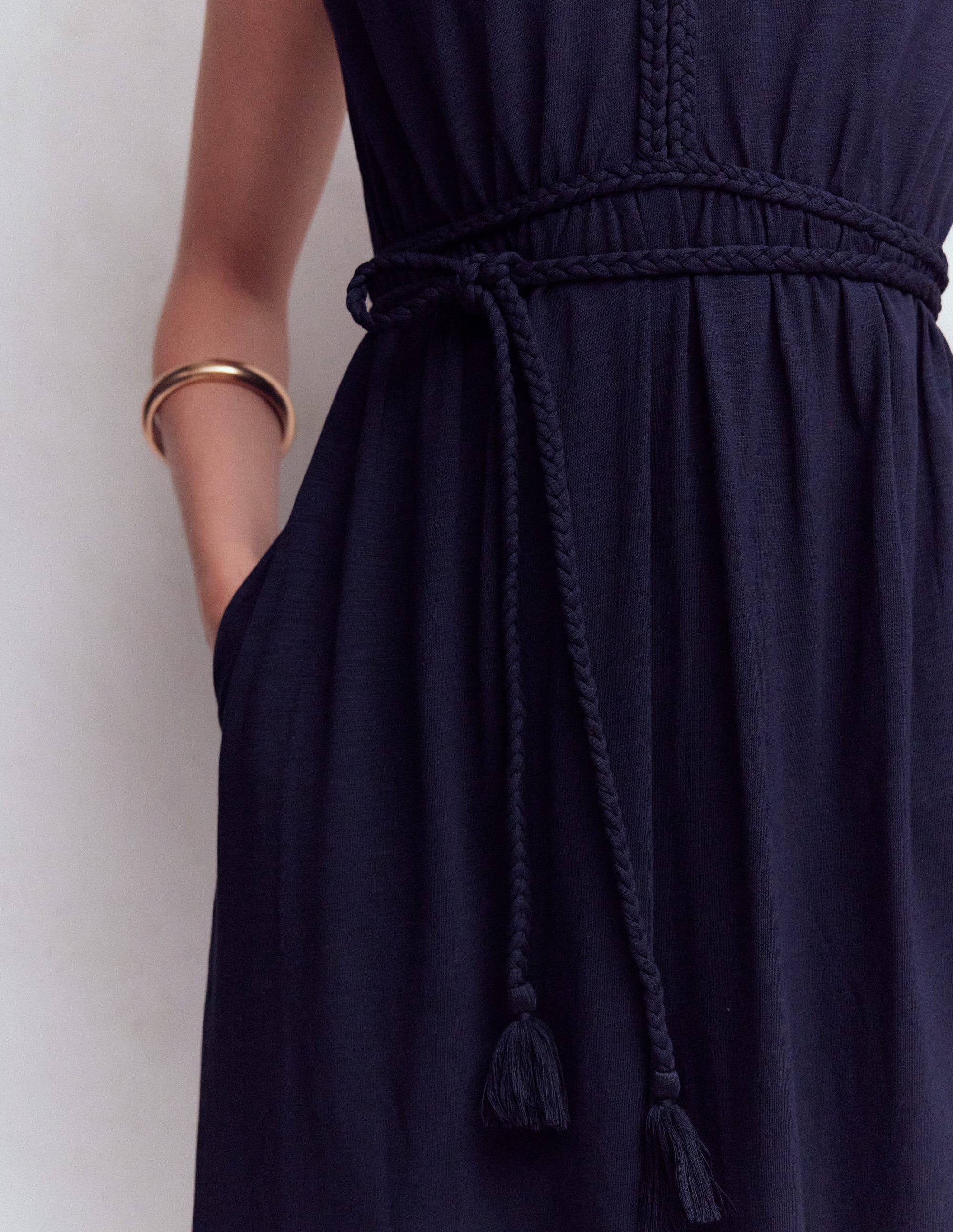 Heidi Ruched Rope Jersey Dress-Navy - Image 3