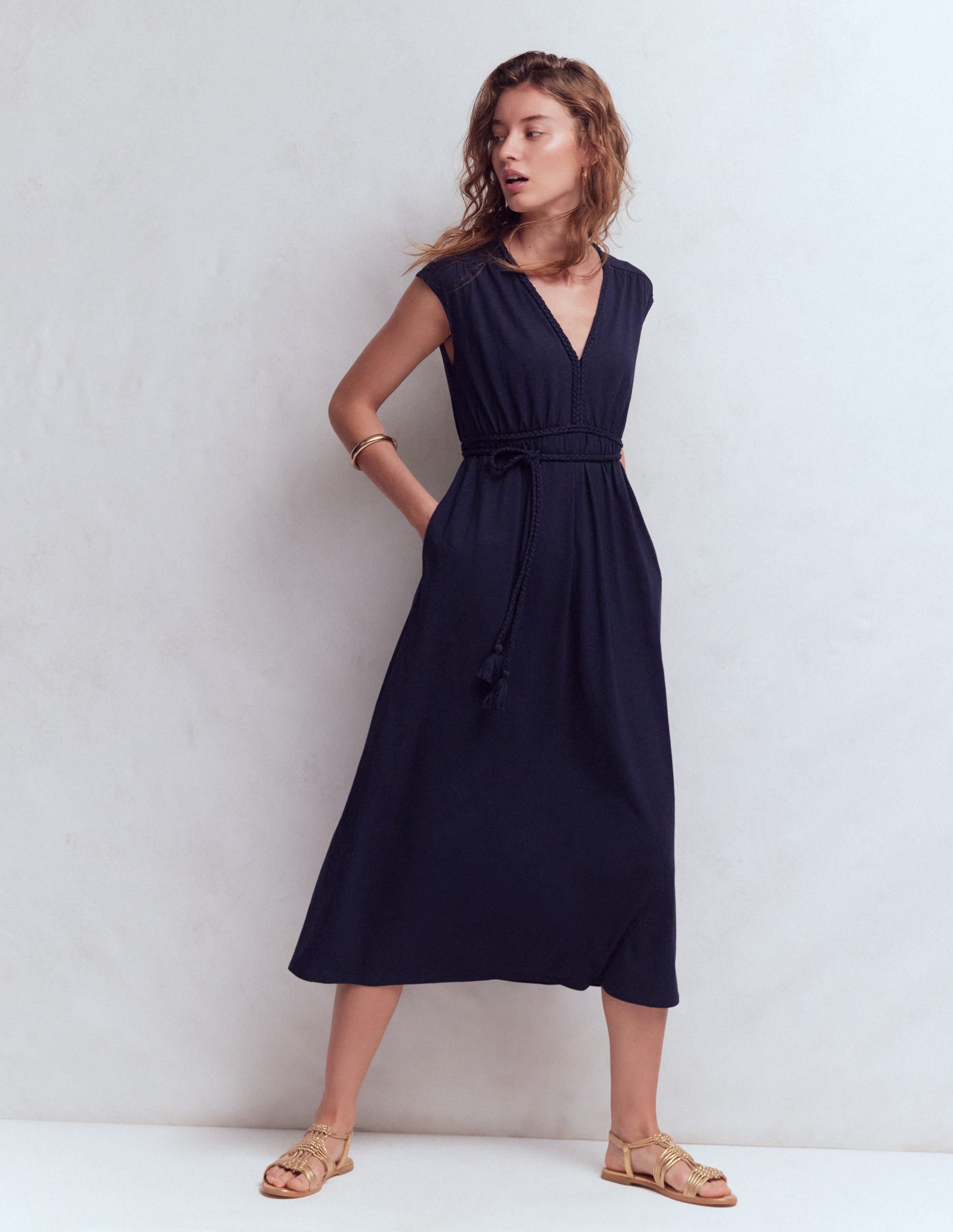 Heidi Ruched Rope Jersey Dress-Navy - Image 1