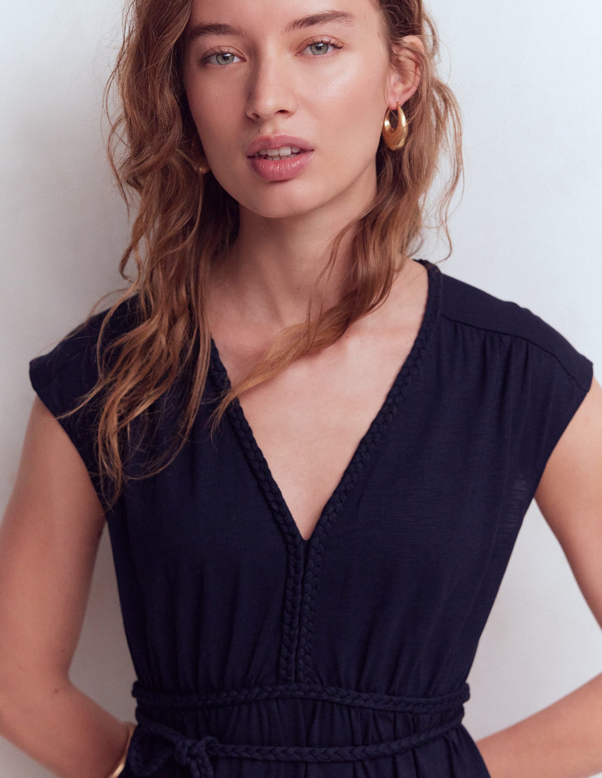 Heidi Ruched Rope Jersey Dress-Navy-5
