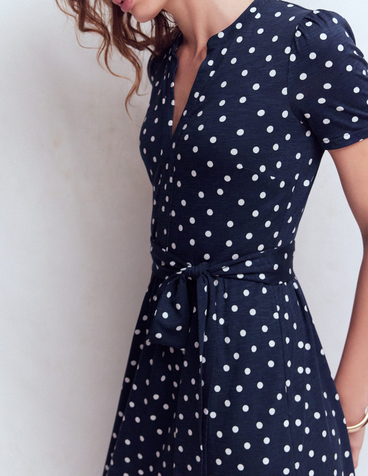 Naomi Jersey Midi Dress-Navy and Ivory, Painted Dot - Image 2