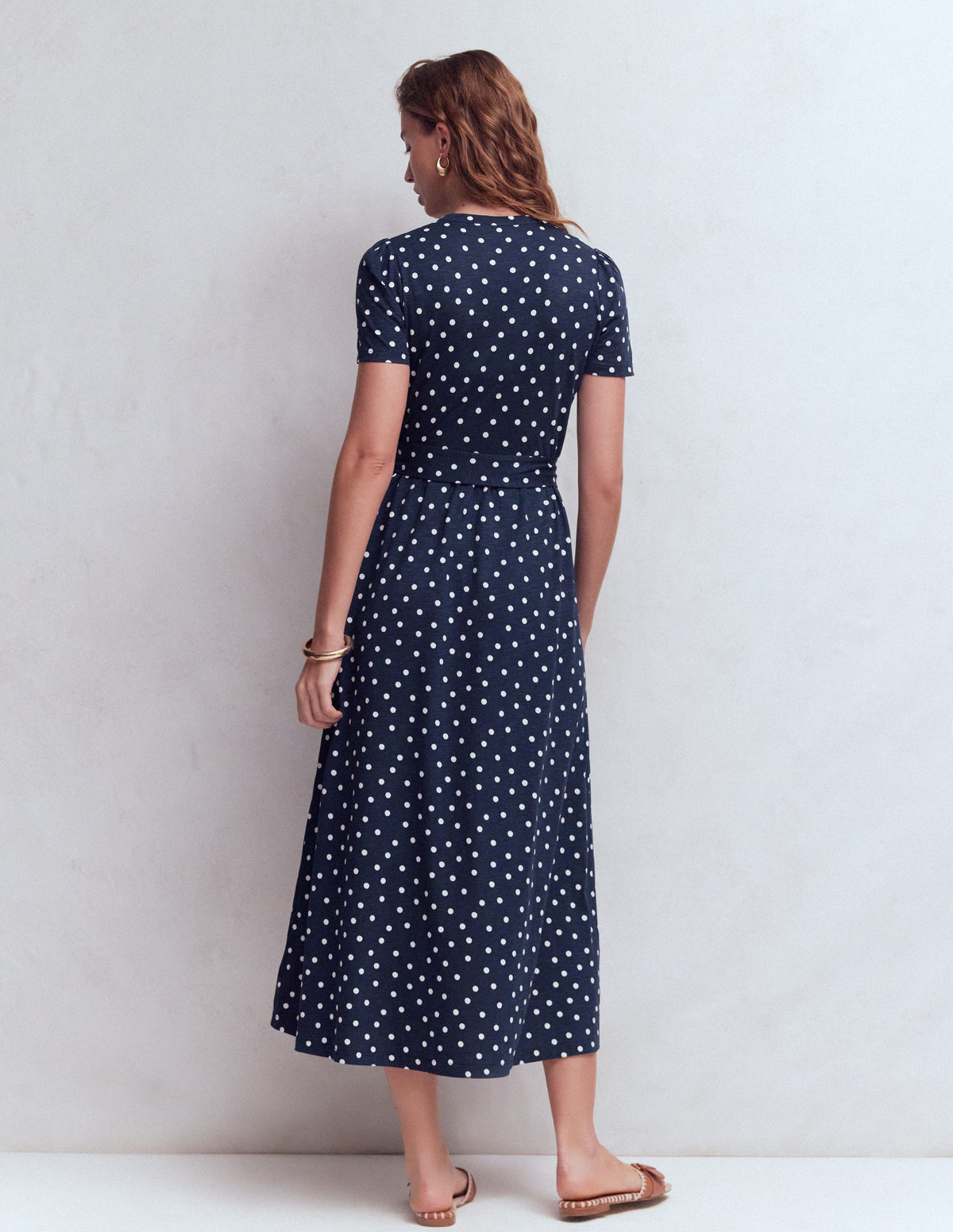 Naomi Jersey Midi Dress-Navy and Ivory, Painted Dot - Image 3