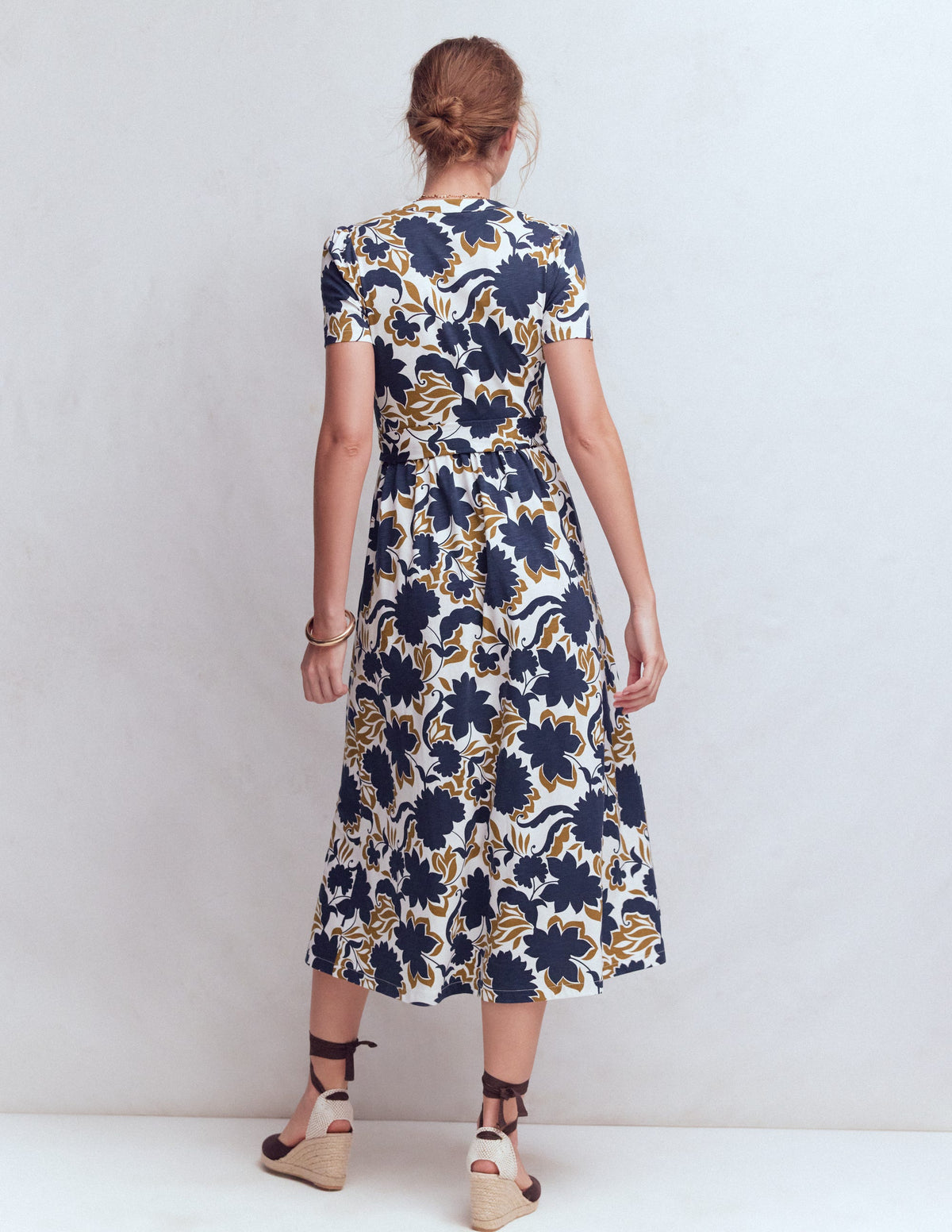 Naomi Jersey Midi Dress-French Navy, Shadow Blossom - Image 3