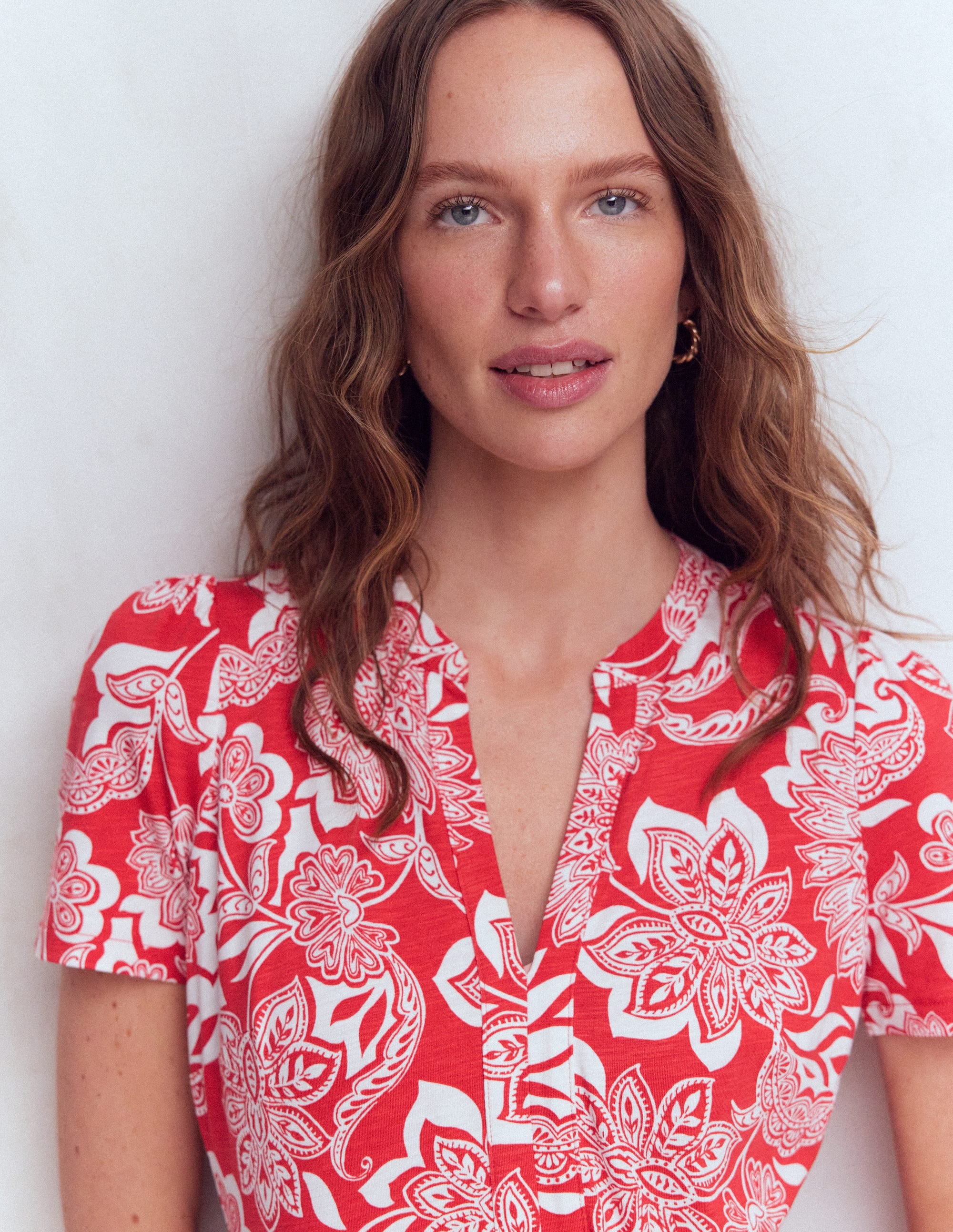 Naomi Jersey Midi Dress-Blood Orange, Elegant Blossom - Image 2