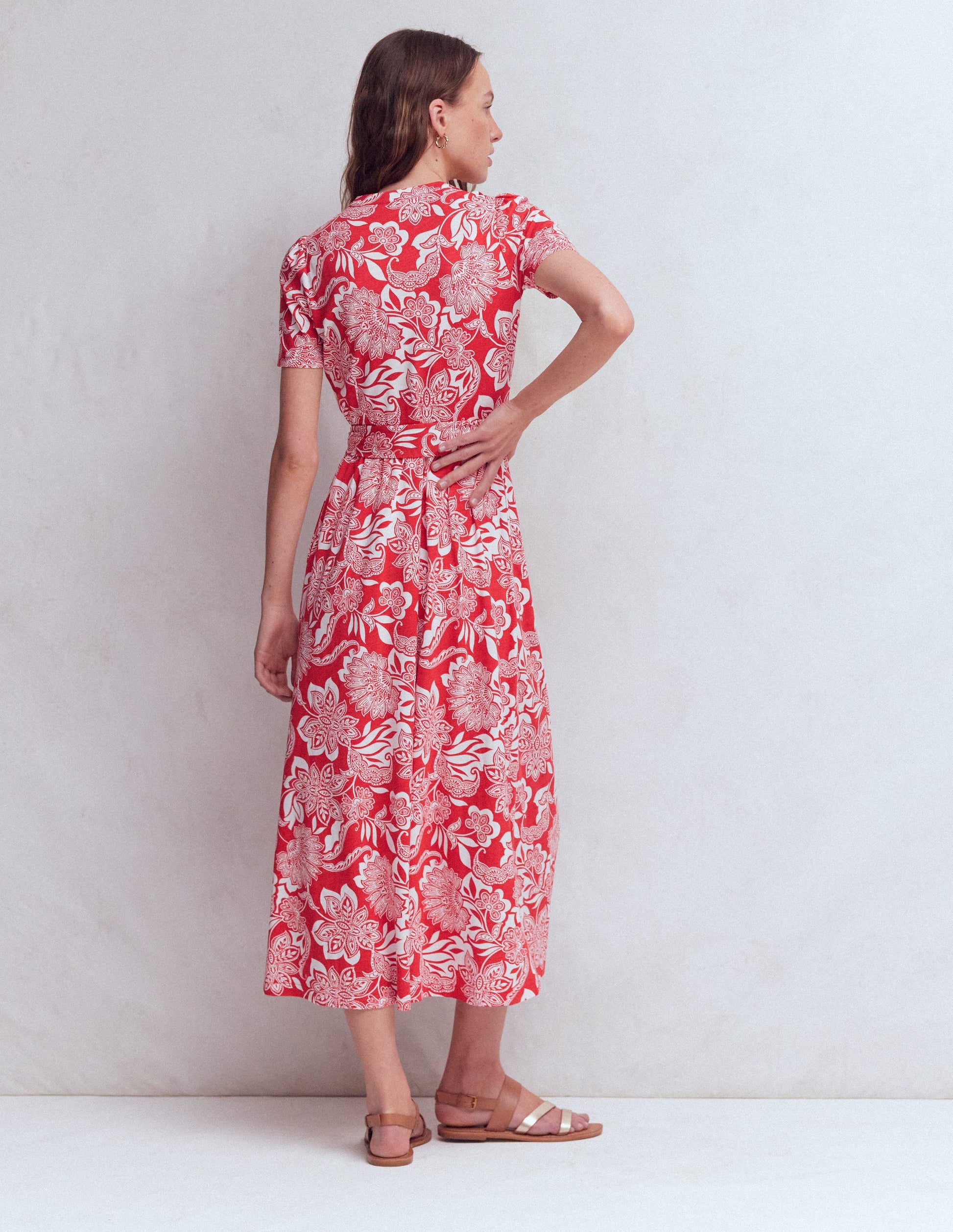 Naomi Jersey Midi Dress-Blood Orange, Elegant Blossom-3