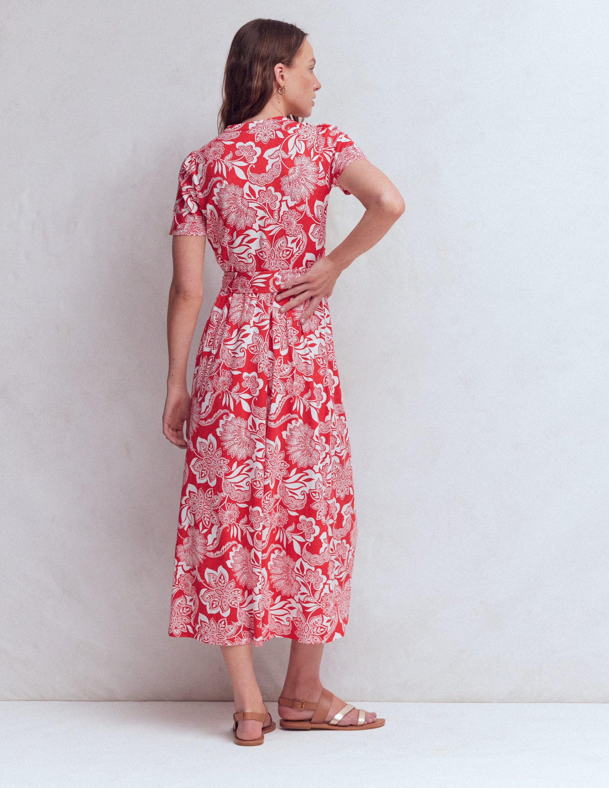 Naomi Jersey Midi Dress-Blood Orange, Elegant Blossom-3