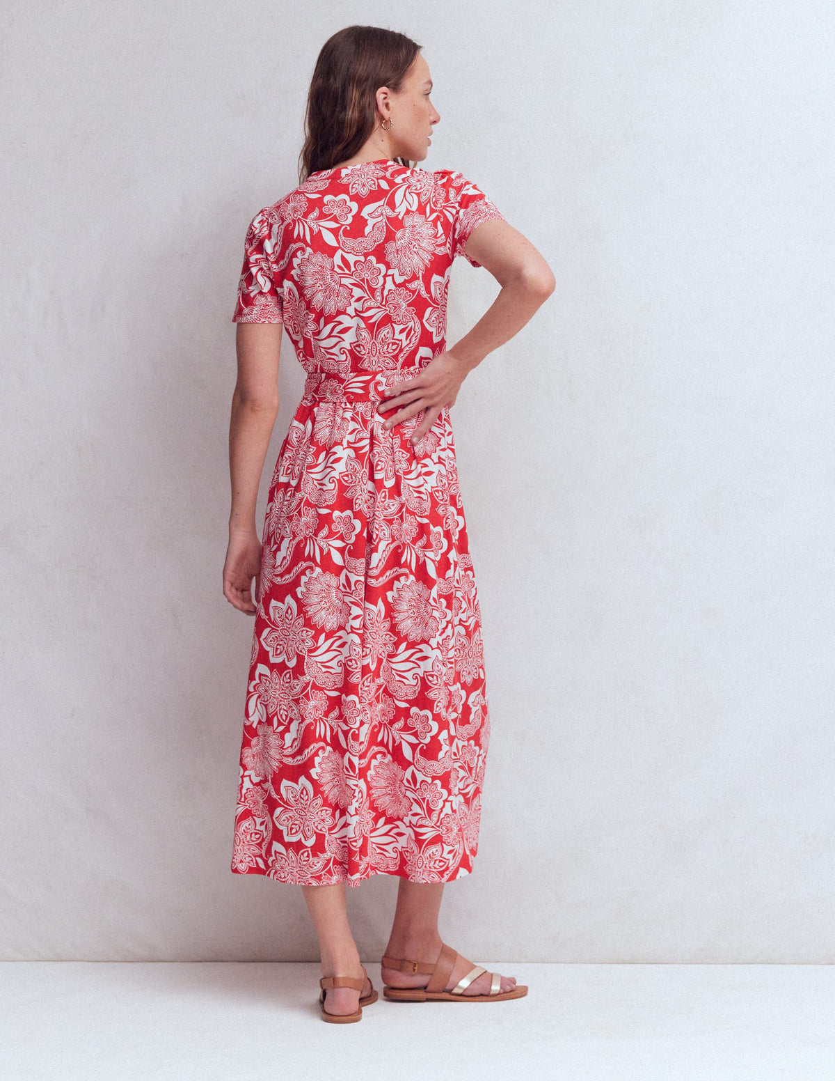 Naomi Jersey Midi Dress-Blood Orange, Elegant Blossom - Image 3