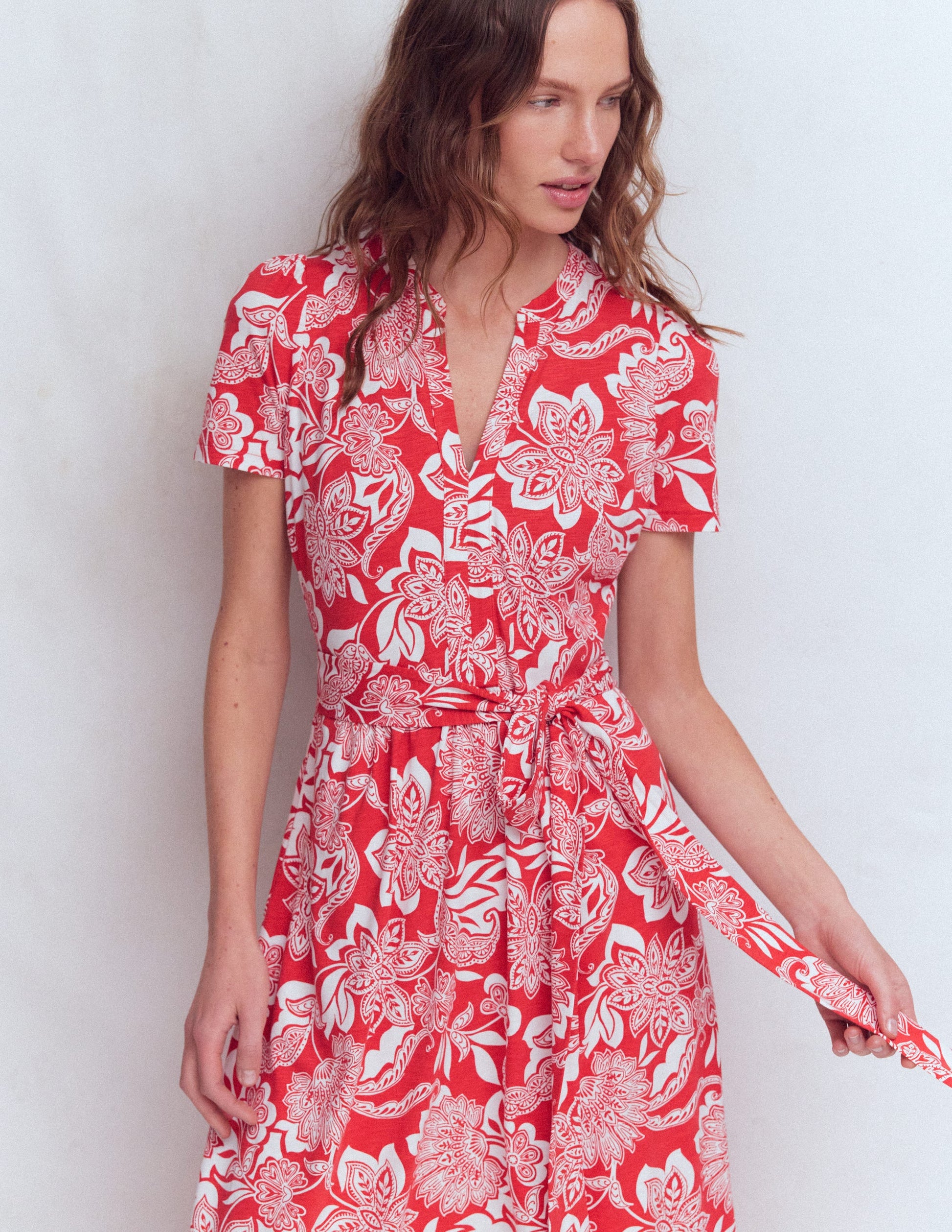 Naomi Jersey Midi Dress-Blood Orange, Elegant Blossom-5