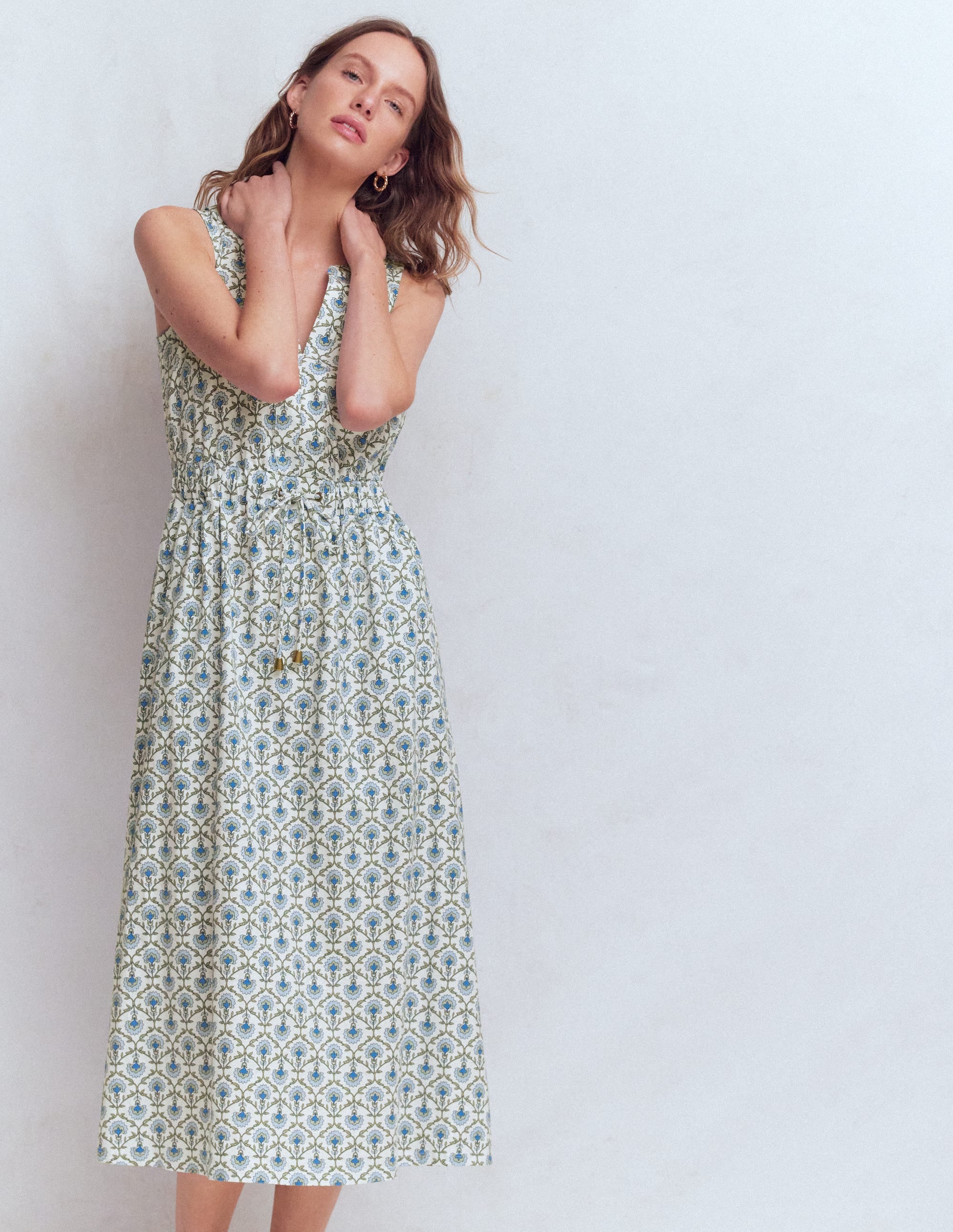 Delphine Midi Jersey Dress-Ivory, Flower Lattice - Image 1