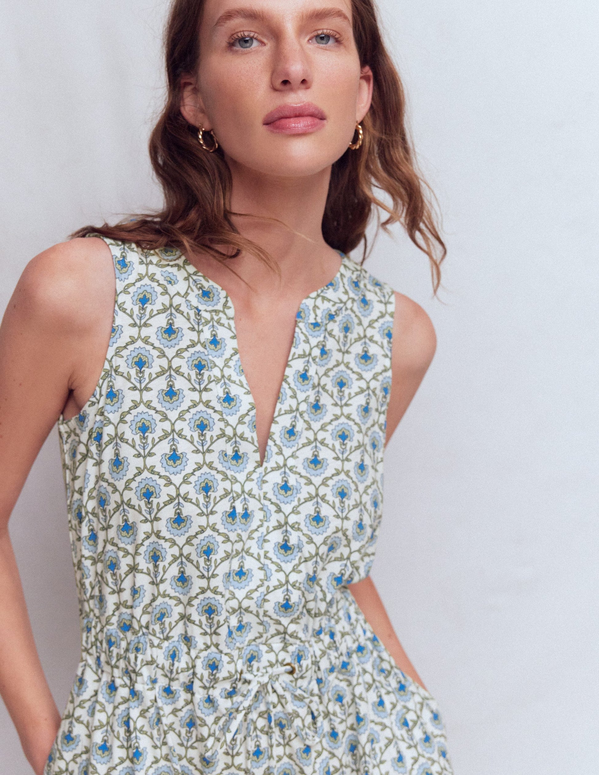 Delphine Midi Jersey Dress-Ivory, Flower Lattice-5