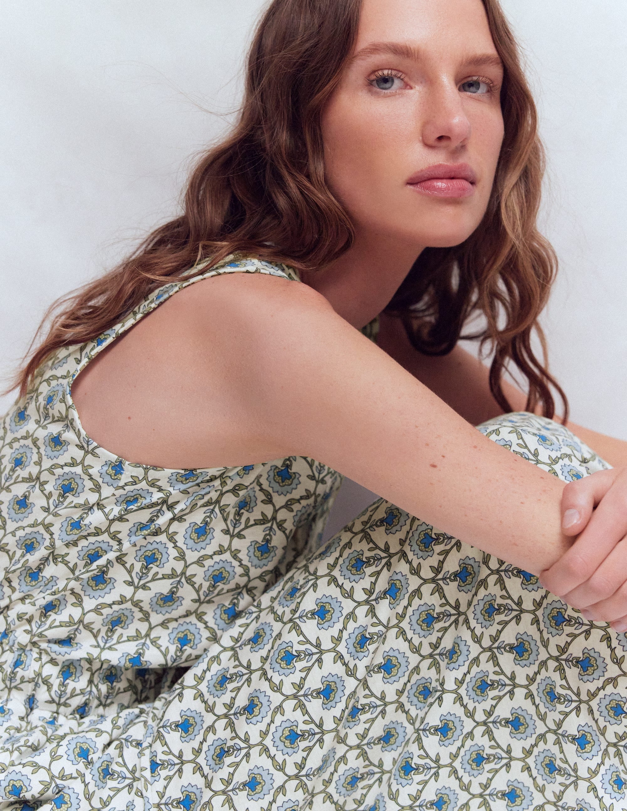 Delphine Midi Jersey Dress-Ivory, Flower Lattice - Image 6