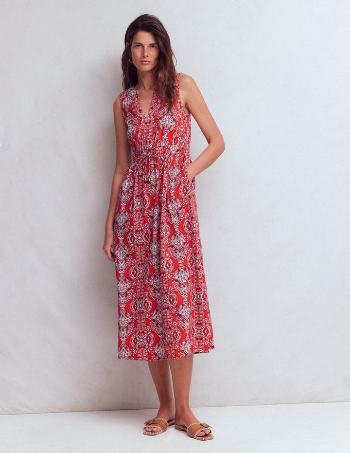 Delphine Midi Jersey Dress-Blood Orange, Gardenia