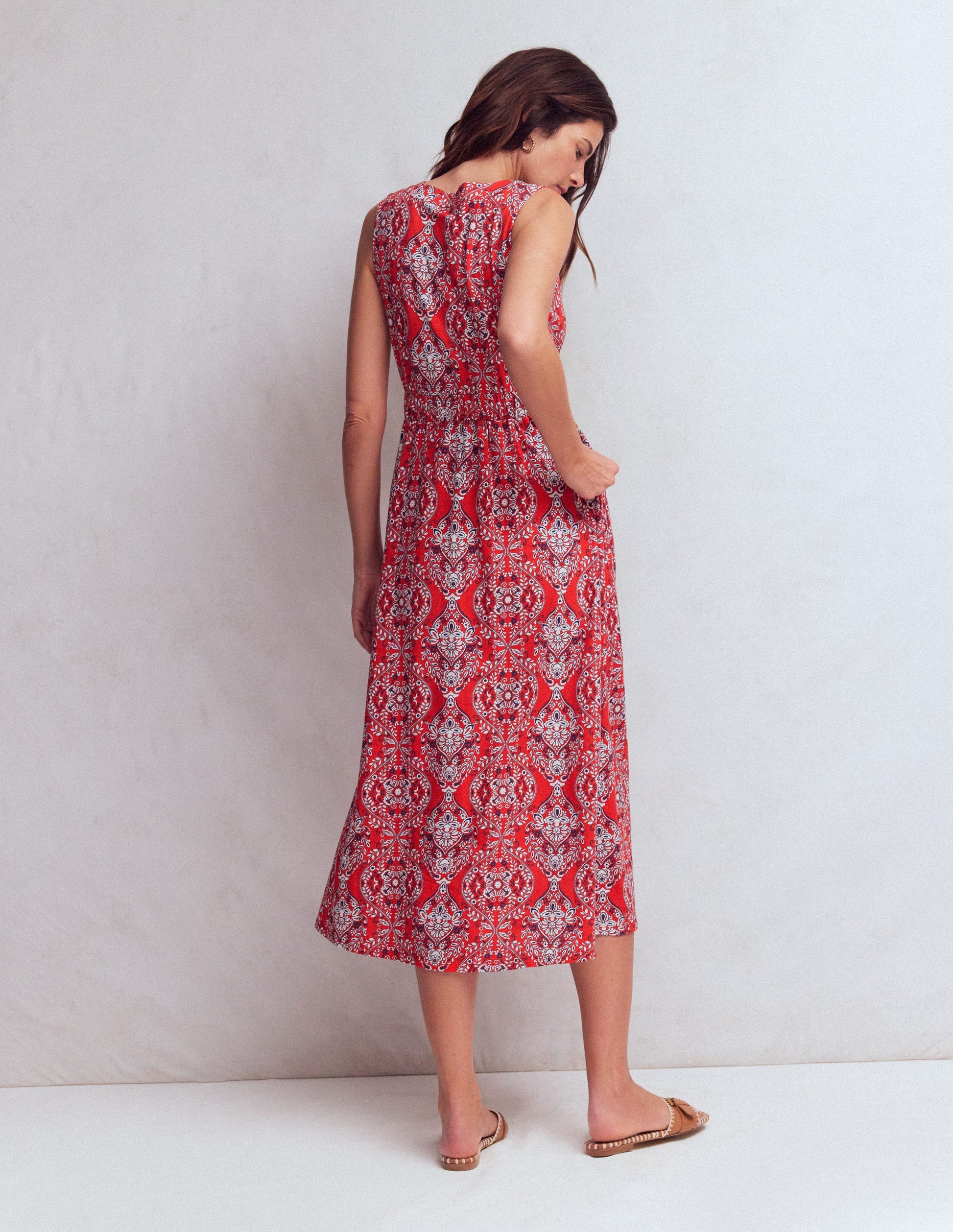 Delphine Midi Jersey Dress-Blood Orange, Gardenia-3