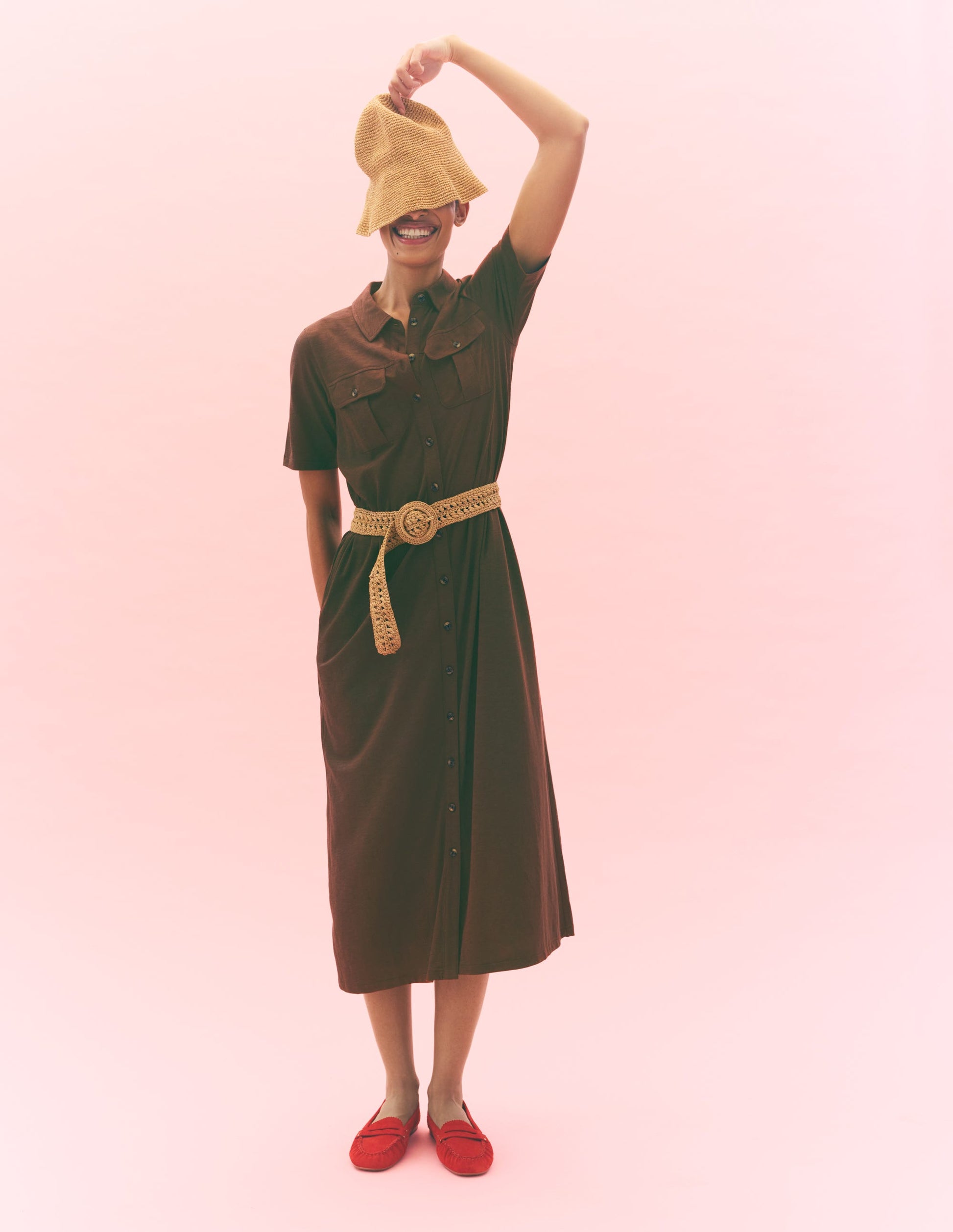 Mavis Midi Jersey Shirt Dress-Bitter Chocolate-5