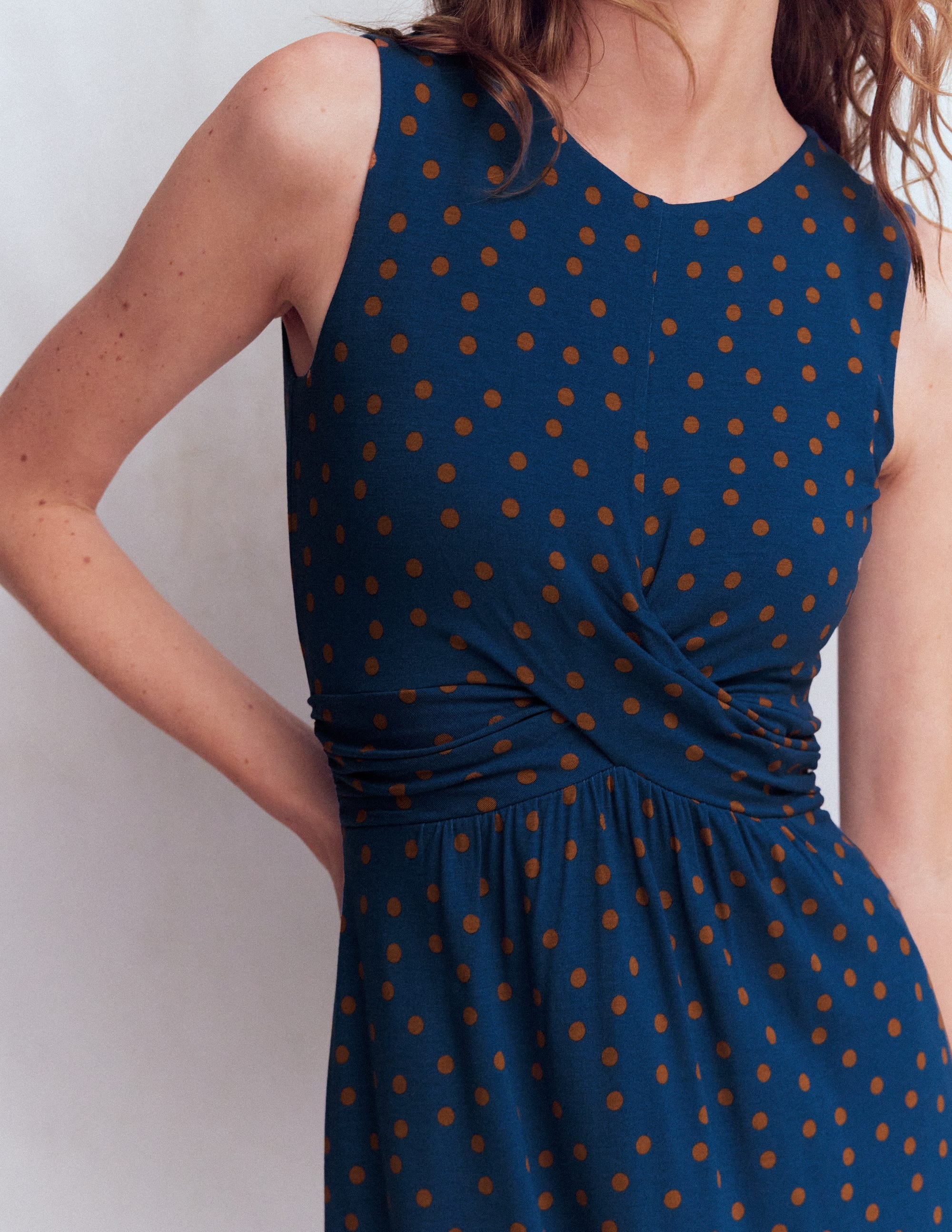 Zara Cross Waist Jersey Dress-Tourmaline Blue, Painted Dot - Image 2