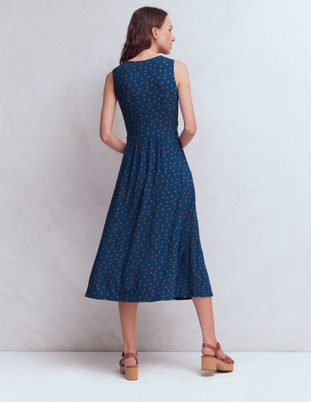 Zara Cross Waist Jersey Dress-Tourmaline Blue, Painted Dot - Image 3