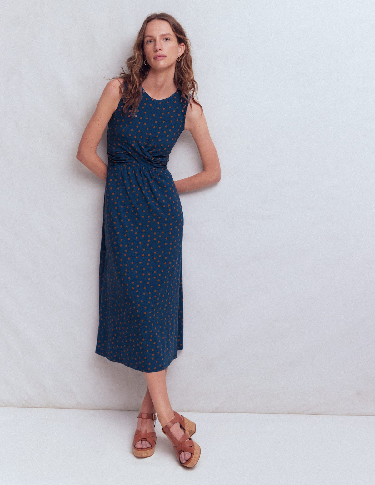 Zara Cross Waist Jersey Dress-Tourmaline Blue, Painted Dot - Image 4
