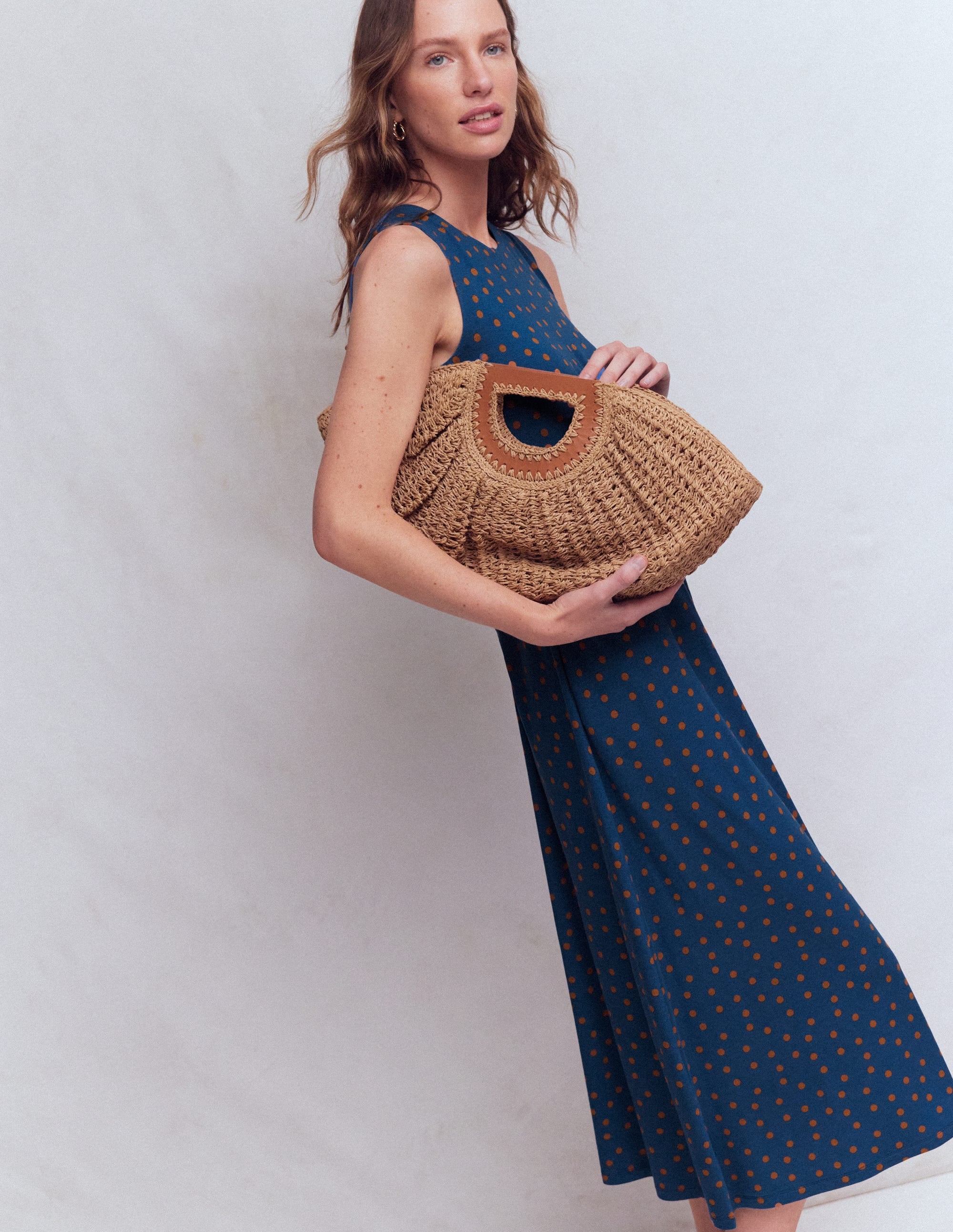 Zara Cross Waist Jersey Dress-Tourmaline Blue, Painted Dot - Image 5