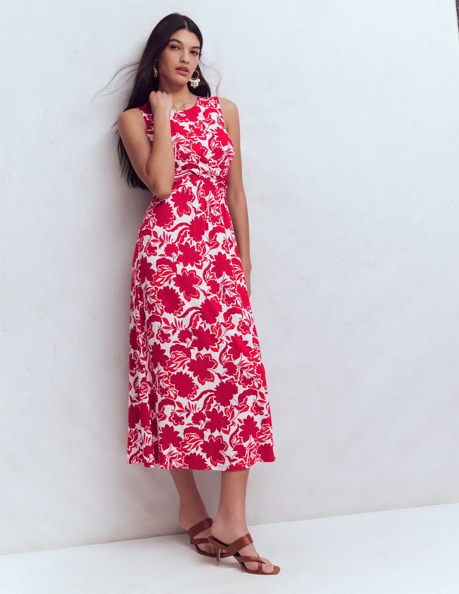 Zara Cross Waist Jersey Dress-Merida Red, Shadow Blossom-8