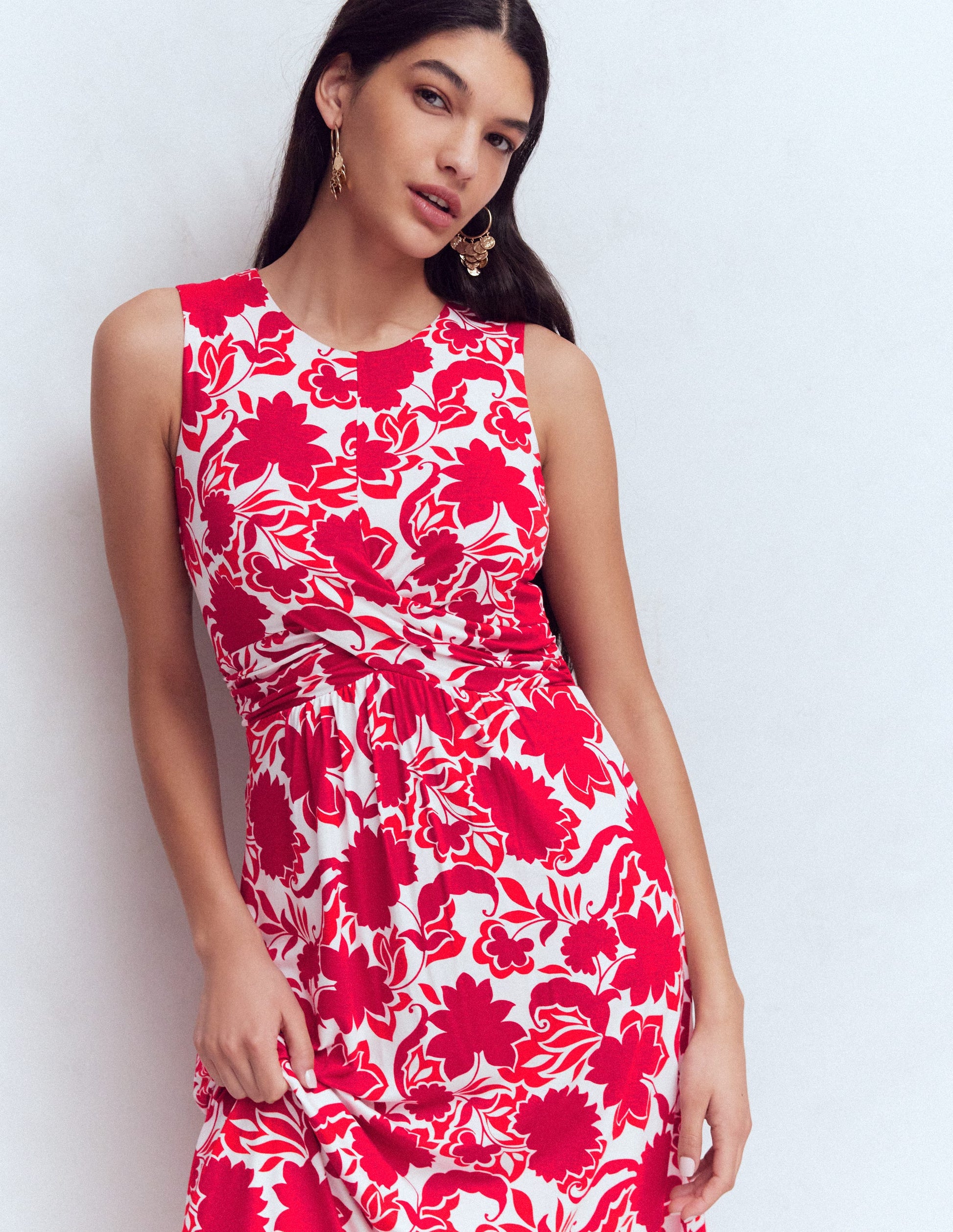 Zara Cross Waist Jersey Dress-Merida Red, Shadow Blossom-9