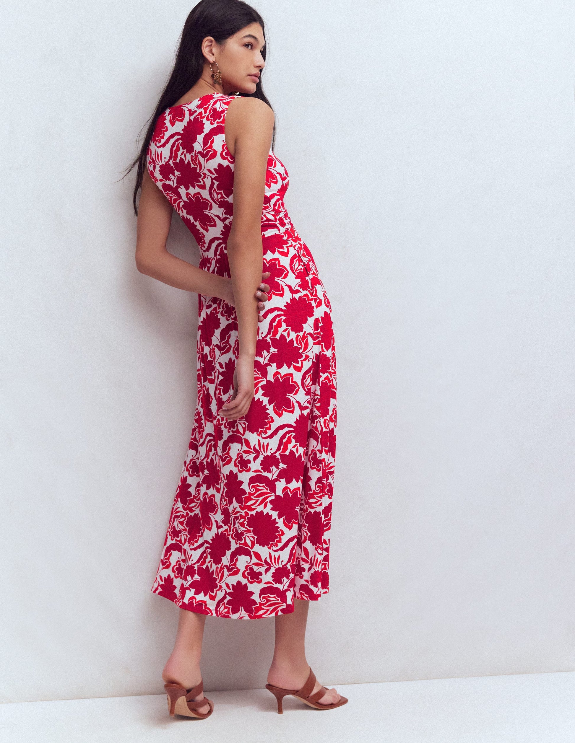 Zara Cross Waist Jersey Dress-Merida Red, Shadow Blossom-10