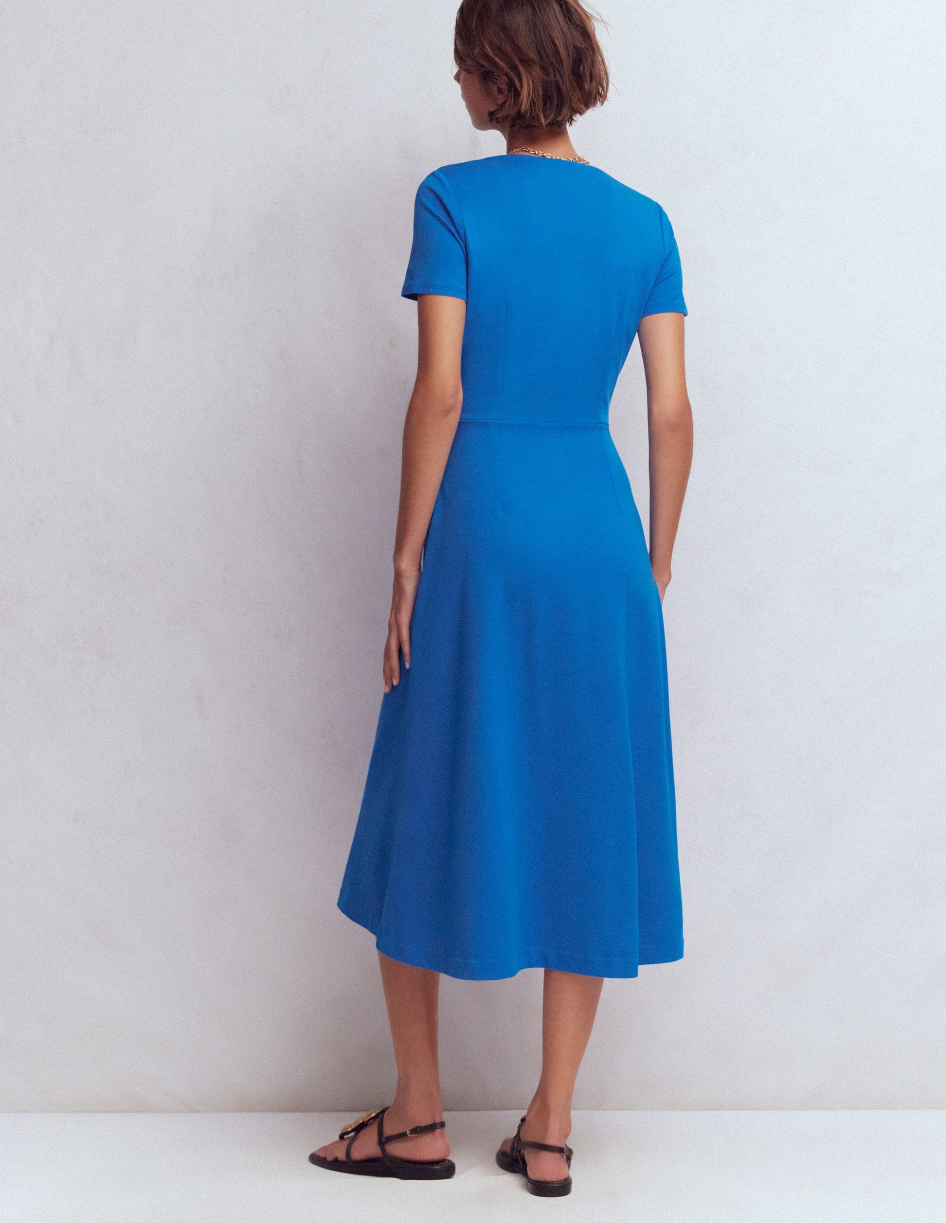 Una Ruched Front Ponte Dress-Kingfisher Blue-3
